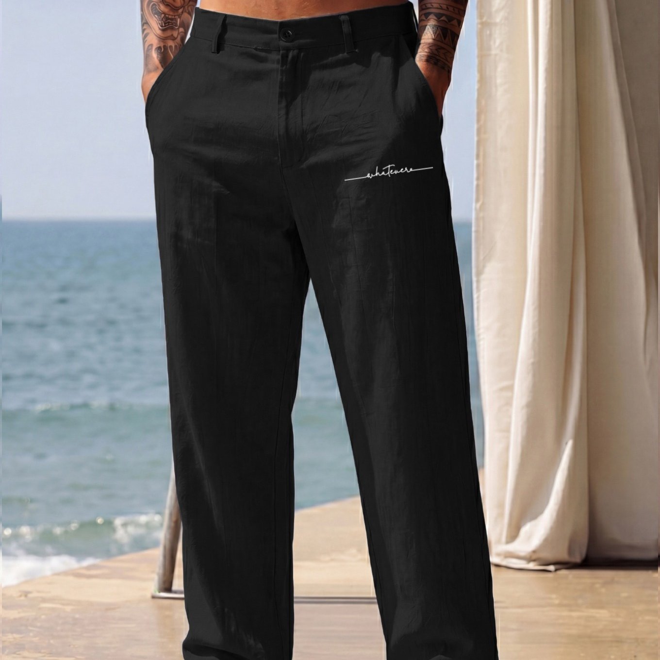 TEMU Baggy Pants Old Money Men's Spring Autumn Linen Thin Street Trendy Fitness Daily Vacation Travel Basic Trendy Athletic Casual Loose Long Pants