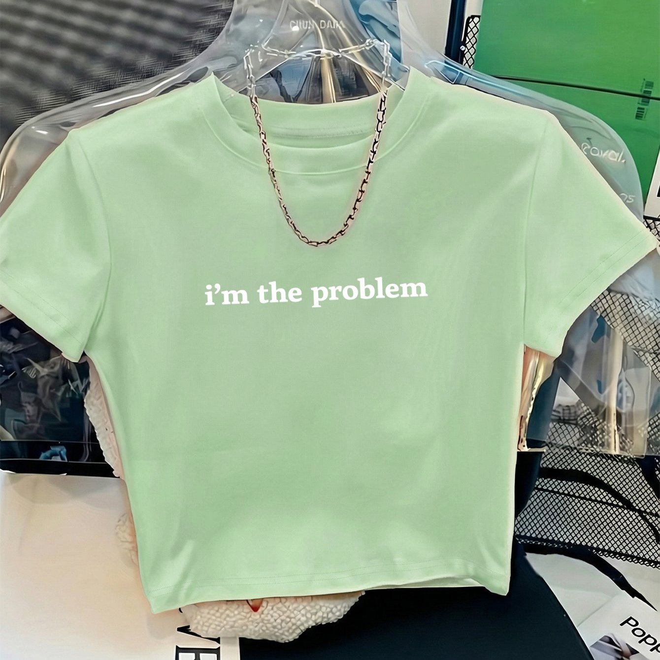TEMU Women's Y2k High-waisted Short-sleeve T-shirt For Spring/summer, Printed With "im The Problem", Versatile , Daily Layering, Simple