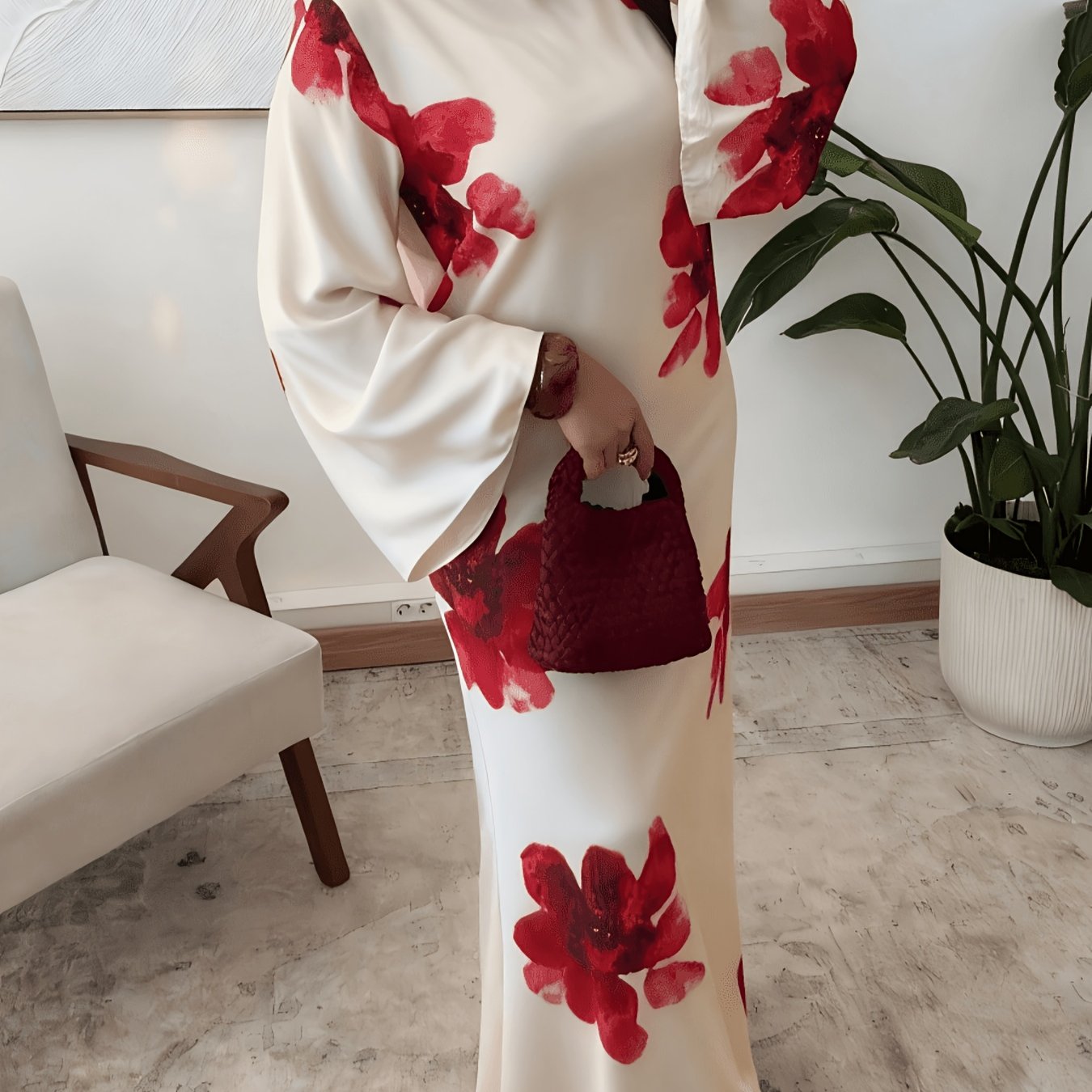 2025 Spring/autumn New Arrival Loose Flared Sleeve Dress, Vintage Floral Print, Elegant Style Dress