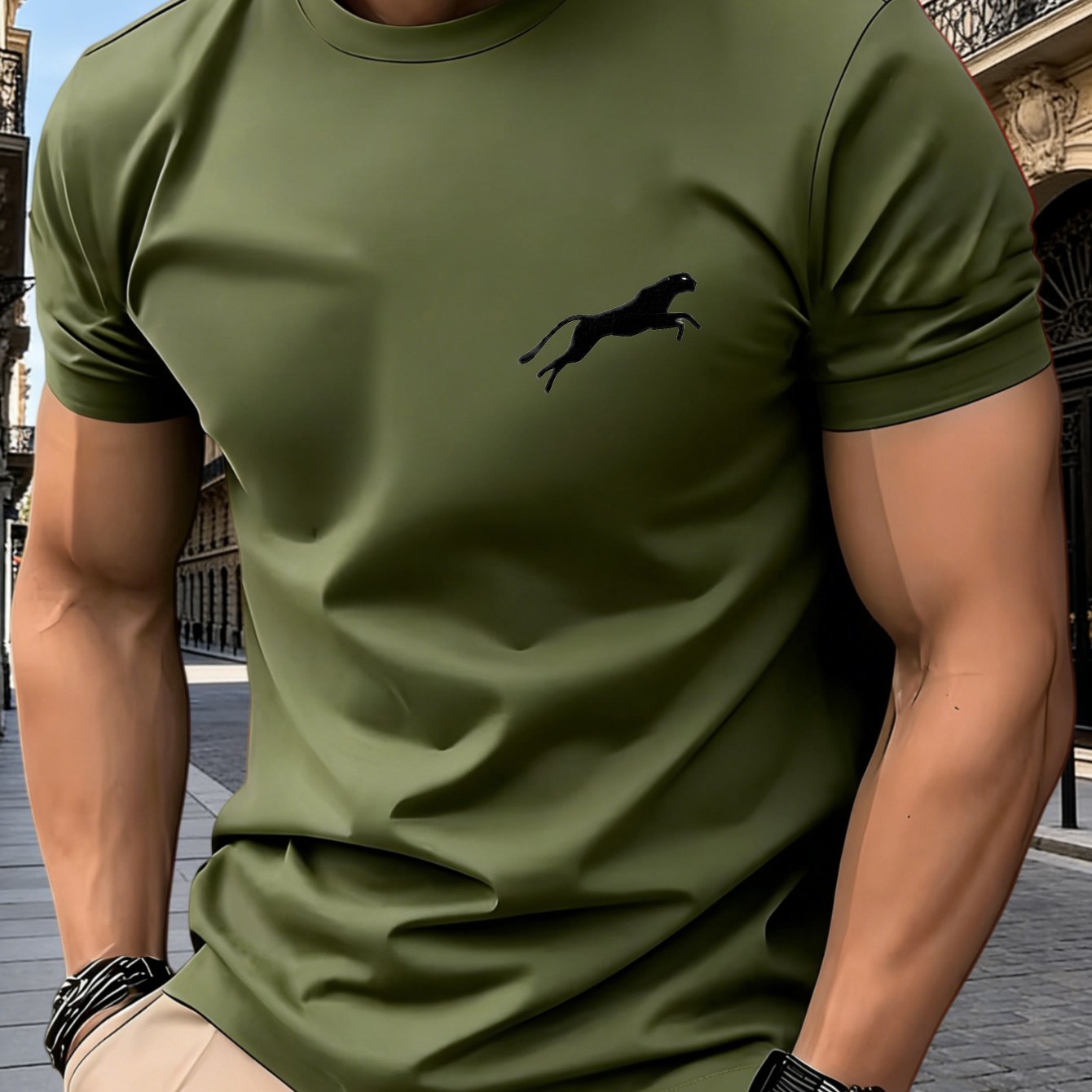 TEMU Summer Men's T-shirt Horse Print Streetwear Outfit For Daily Wear And Outdoor Activities