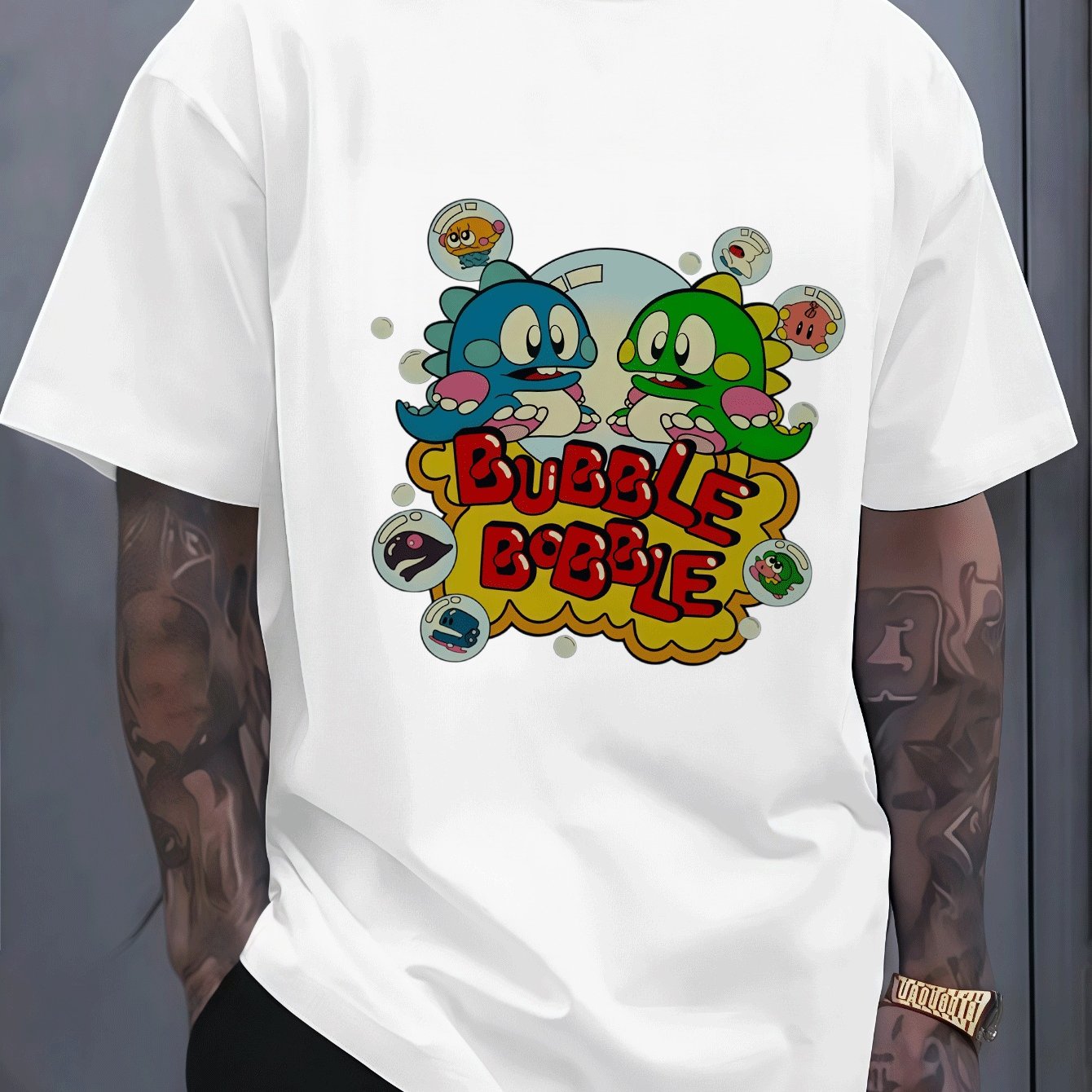 TEMU Retro Classic Game Print Men's T-shirt, Breathable Round Neck Top, 8090 Nostalgic Arcade Style Versatile Casual Short Sleeve, Daily Individual
