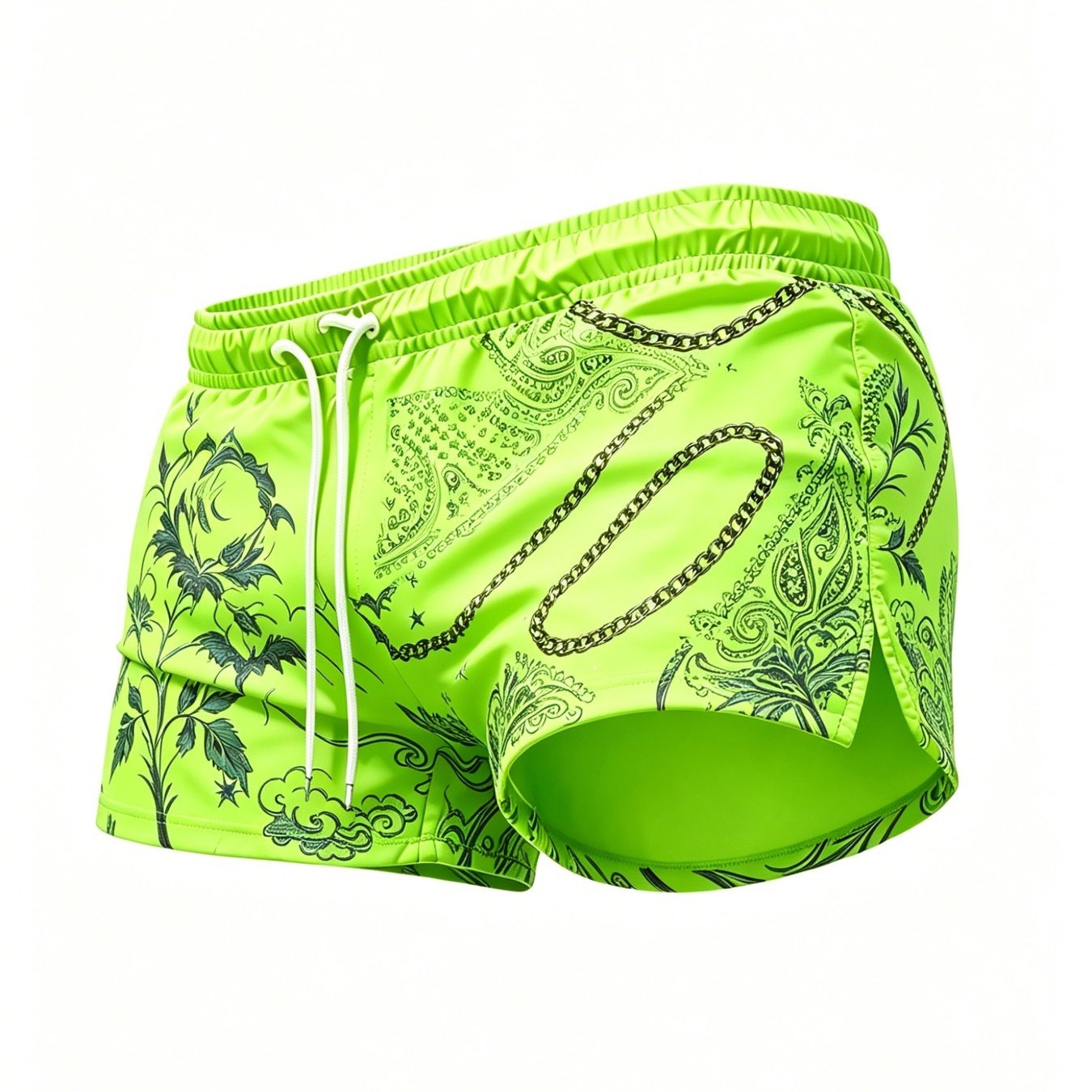 New Arrival Men's Swim Trunks Comfortable Breathable Neon Paisley Pattern And Chain Print Swim Shorts Ideal For Vacation And Travel Perfect Gift For Men