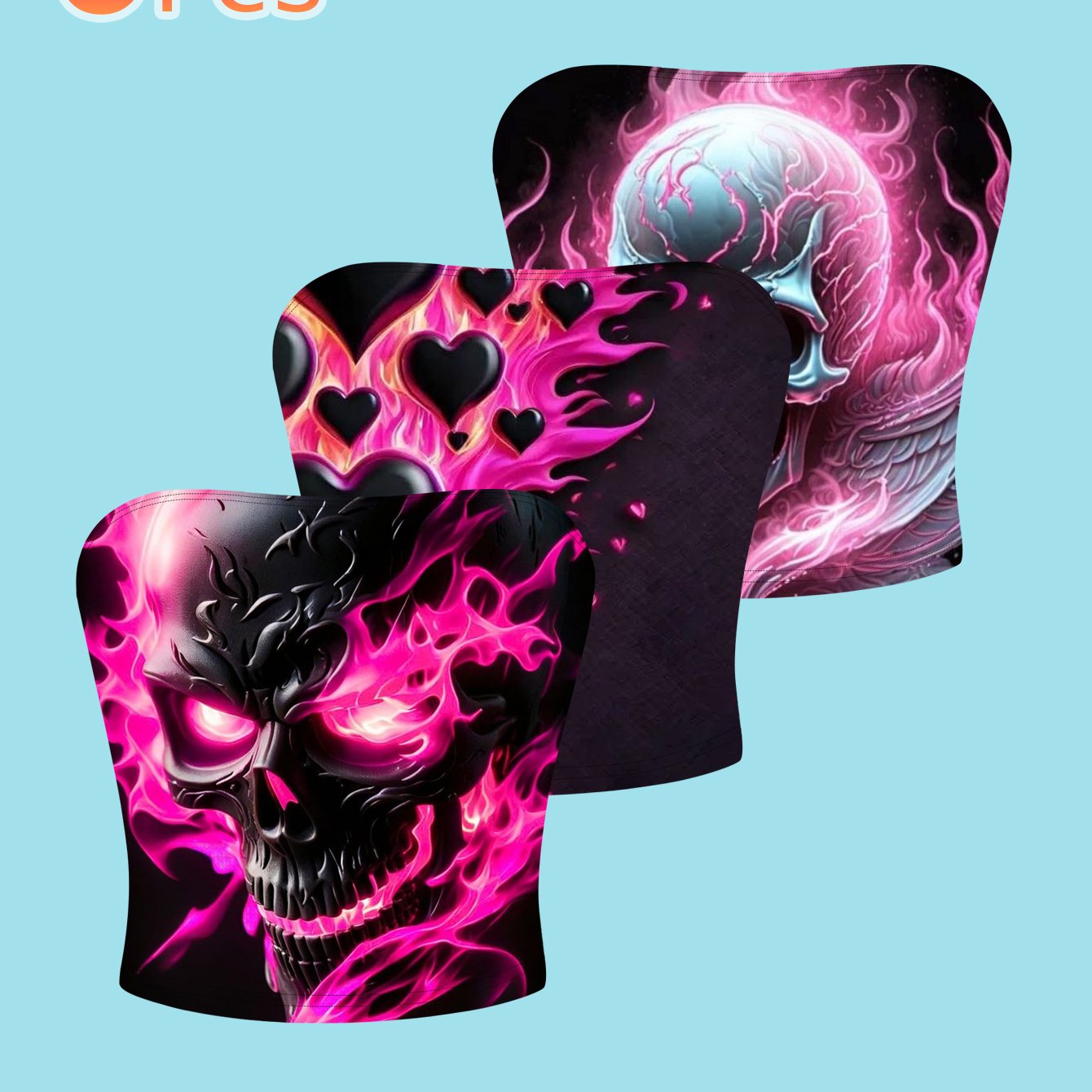 TEMU [3pcs Set] Phantom Skull Print Women's Strapless Bandeau, Sweet Cool Festive Style
