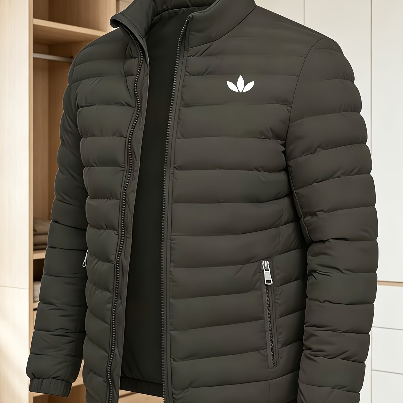 TEMU Veste d'extérieur matelassée unie pour homme, automne/hiver, , pour l'extérieur, les , , les tenues décontractées, coupe droite, style ,
