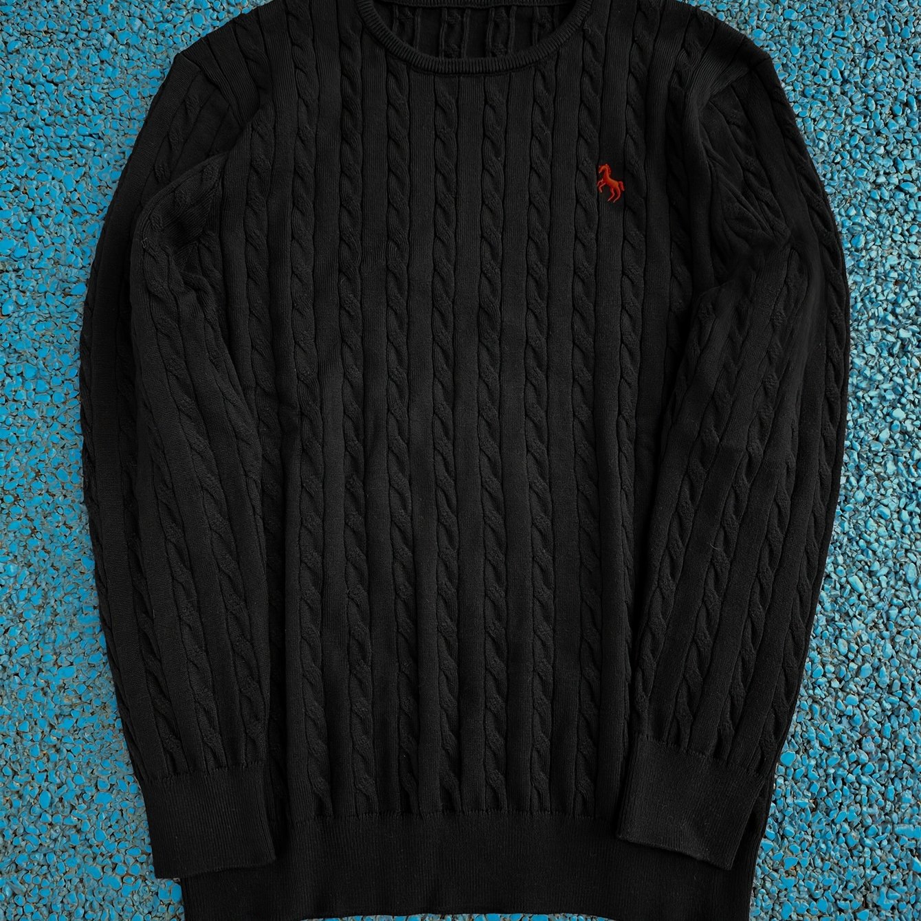 Image of 1pc Teenager's Teenager Pullover Sweater With Cable Knit And Embroidery On Chest, Round Neck Pullover Knit Sweater, Autumn And Winter Sweater For Age Group 15-17, For Teenager, For Teenager