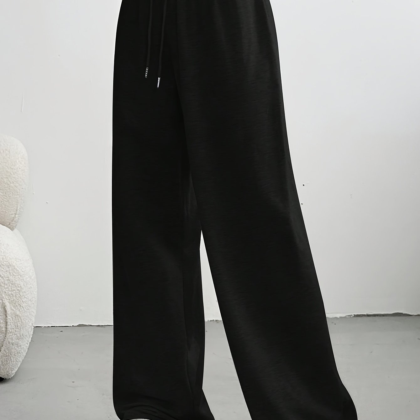 Women's Casual Wide-leg Pants, Elastic Waist Cincher Loose Medium-stretch Fabric, Machine Washable, Spring Summer Autumn Casual Wear Athletic Trousers, Running, , Medium-stretch Long Pants