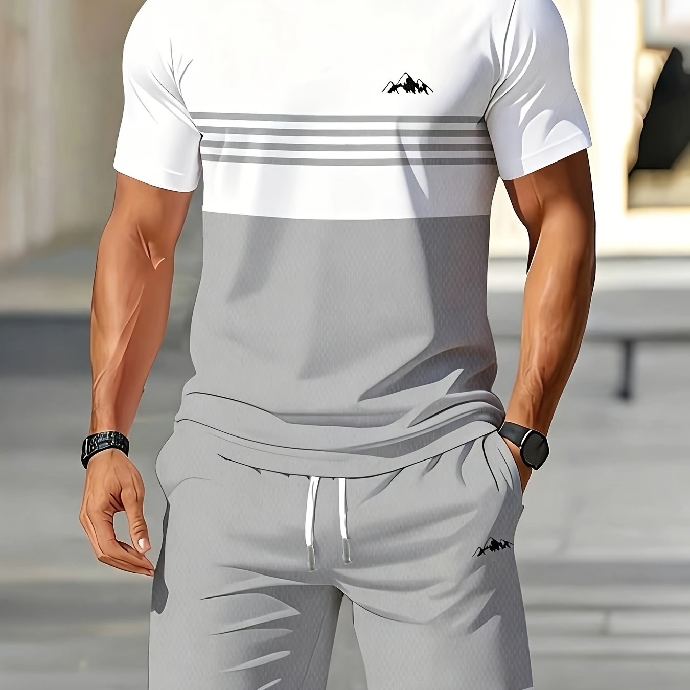 TEMU Men's New Short Sleeve Top And Drawstring Shorts Set, Casual Wear, Outdoor, Sports, Leisure, Shirt, Athletic Style, Gift For Teenager And Adult
