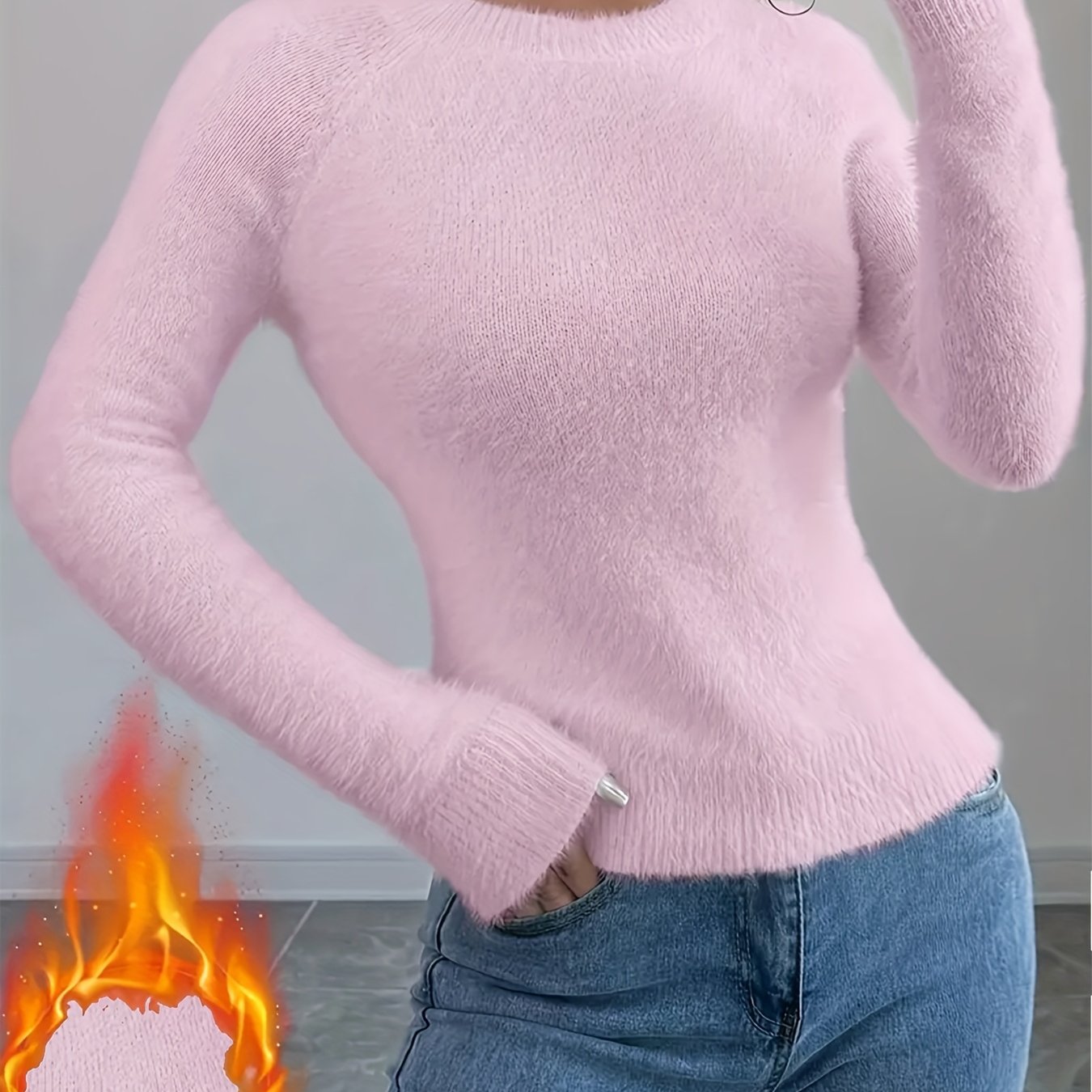 TEMU Elegant Women's Autumn Winter Round Neck Fox Pullover