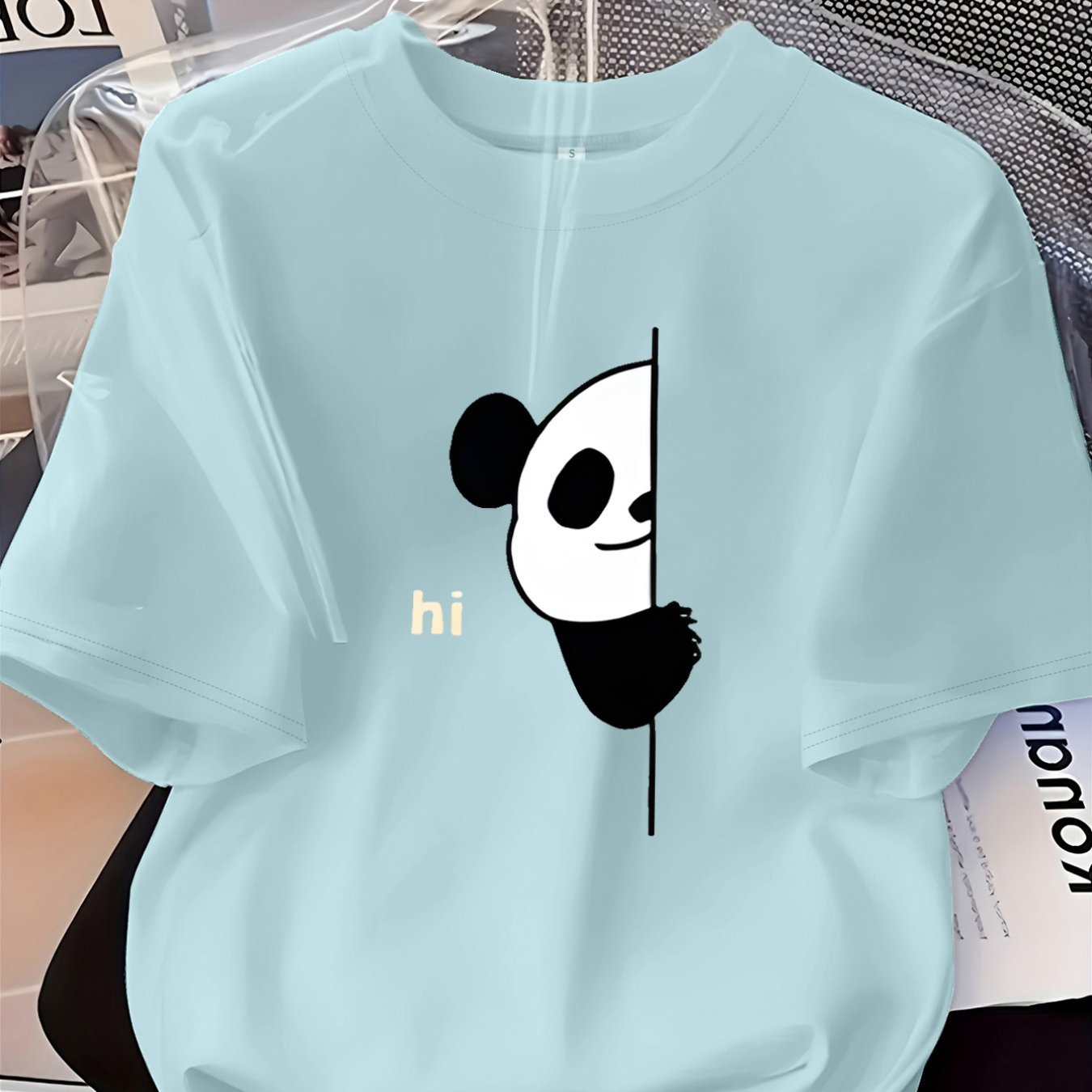 TEMU Meiling's Women's Fashion Short-sleeve T-shirt Features Design With A Half-, A Cute And Friendly Vibe, Perfect For Casual Wear In