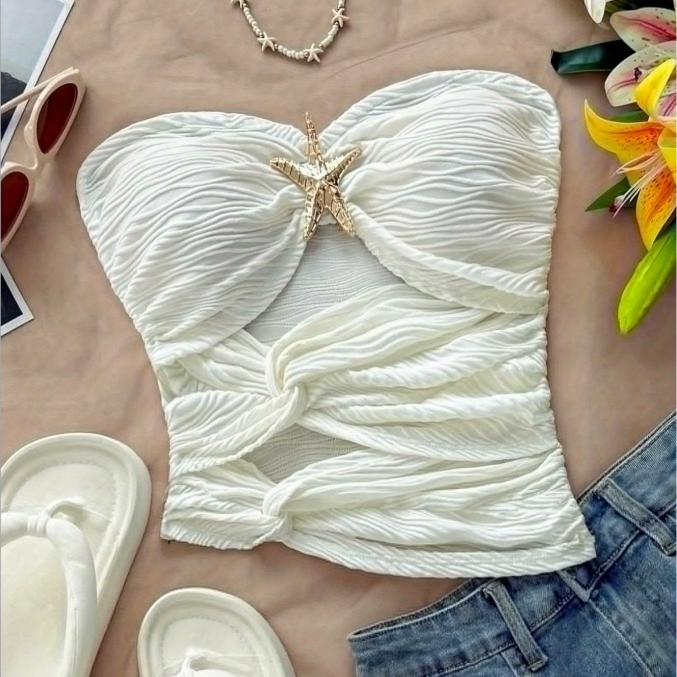 TEMU Top Donna in Tessuto Texturizzato con Spalle Scoperte e Taglio a Stella Marina, , e Slim per Feste, Appuntamenti, San Valentino, Carnevale, ,