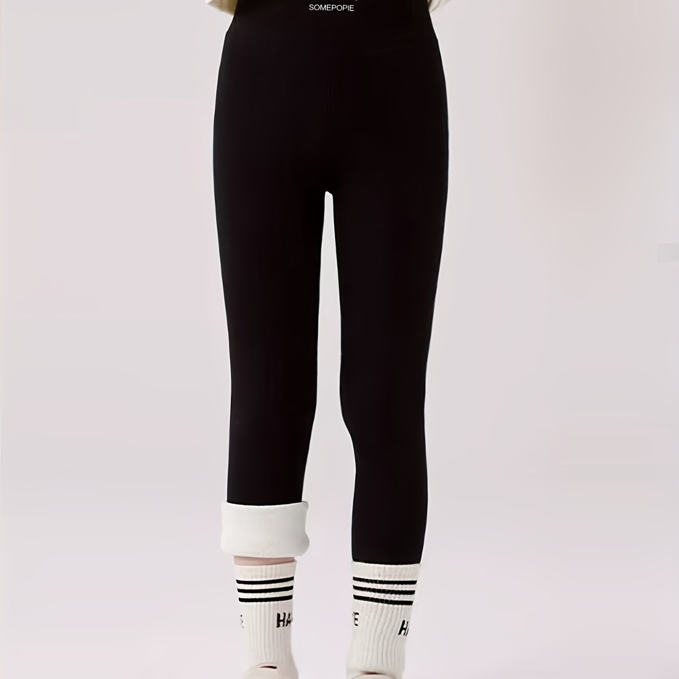 Image of Girls' Winter High-waisted Trousers With Fleece Lining, Thickened, For Girls, Winter Leggings, Slim Fit, Warm Trousers For Wearing Outside, For Outdoor