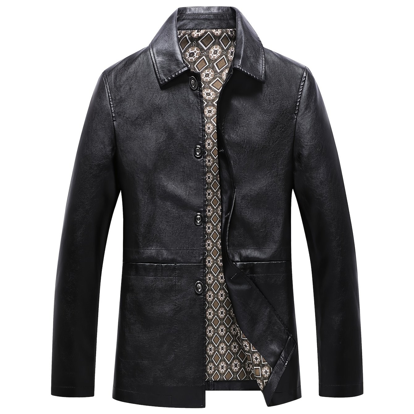 TEMU Obm /autumn/winter Collection: Simple Solid Color Lapel Button Cuff Large Pocket Men'-breasted Jacket, Men's Fashion Suit Elegant Outerwear