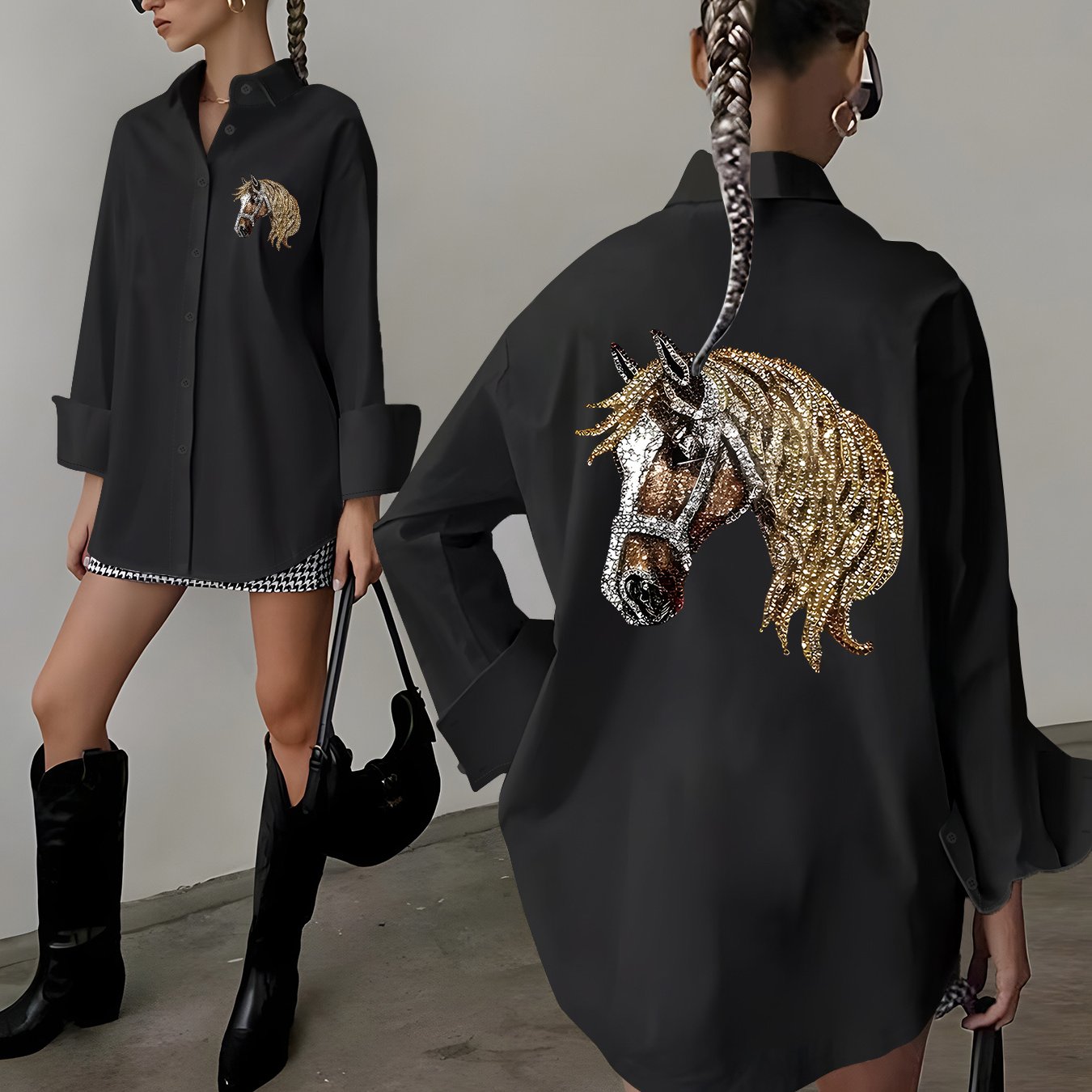 TEMU Casual Creative Print Long Sleeve Shirt - Top, Blouse, Fashion Women's Wear, Loose Fit, Long Sleeve Long Top, One-piece, Elegant Women's Shirt,