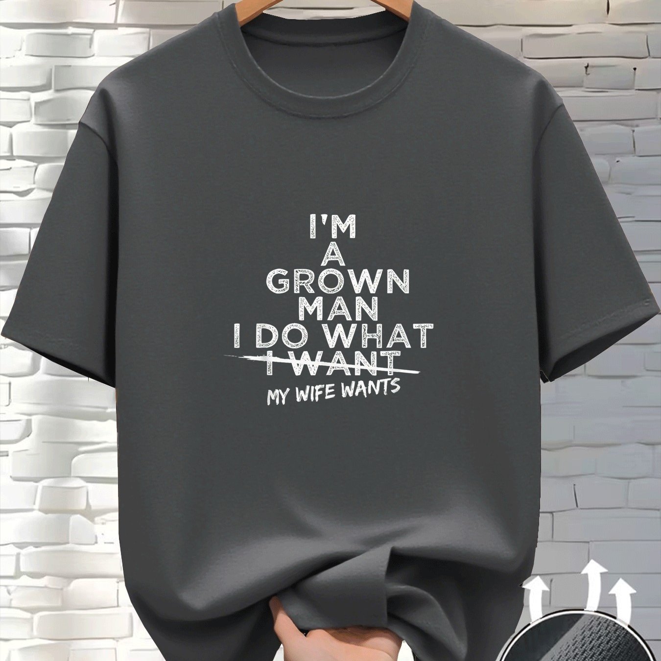 TEMU "i'm A Grown Man I Do What My Wife " Fun T-shirt Men's Round Neck Individual Short Sleeve Couple Teasing Theme Top Humorous Player Daily Casual