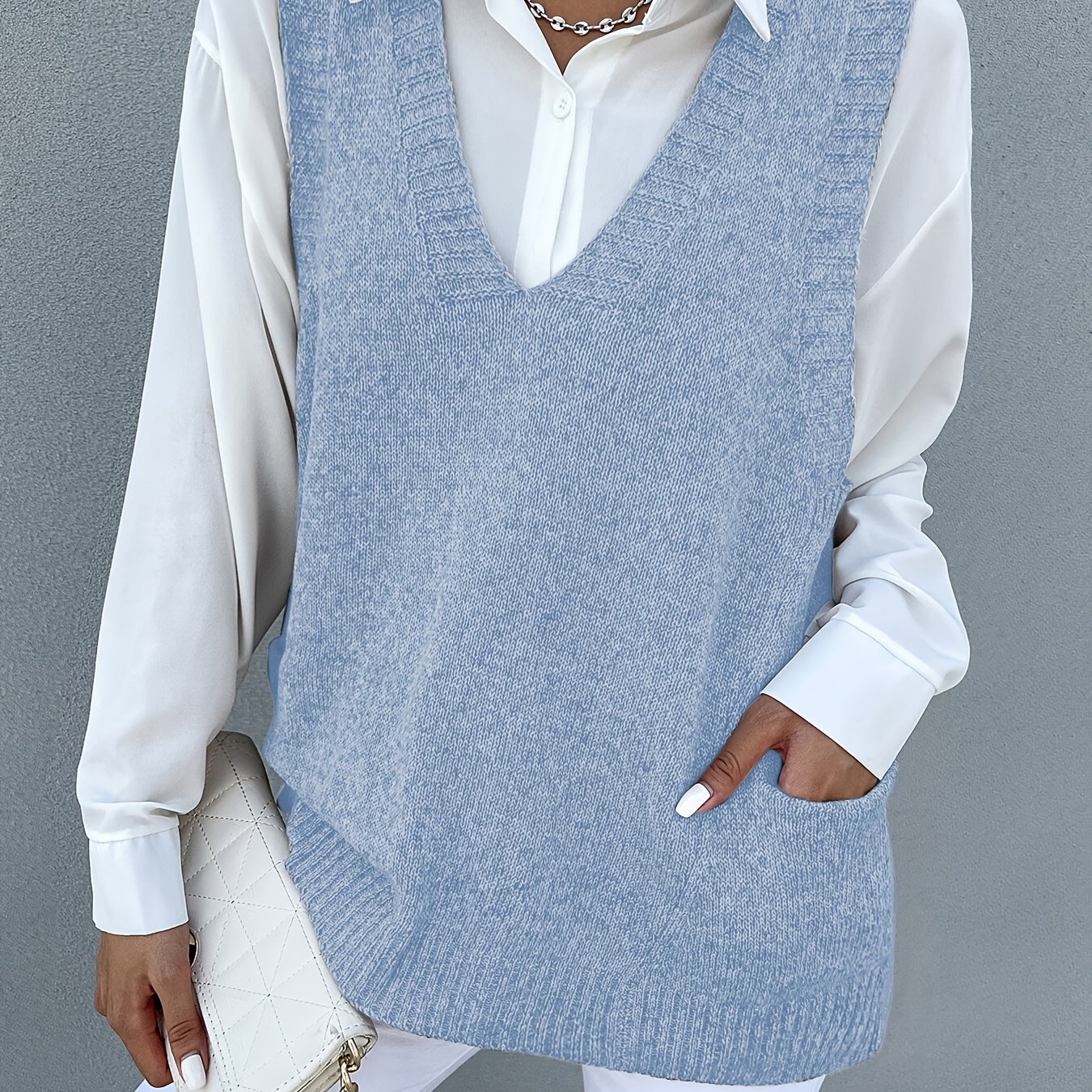 Image of Plus Size, Women's Sweater Vest Spring/autumn -neck Loose Sleeveless Top
