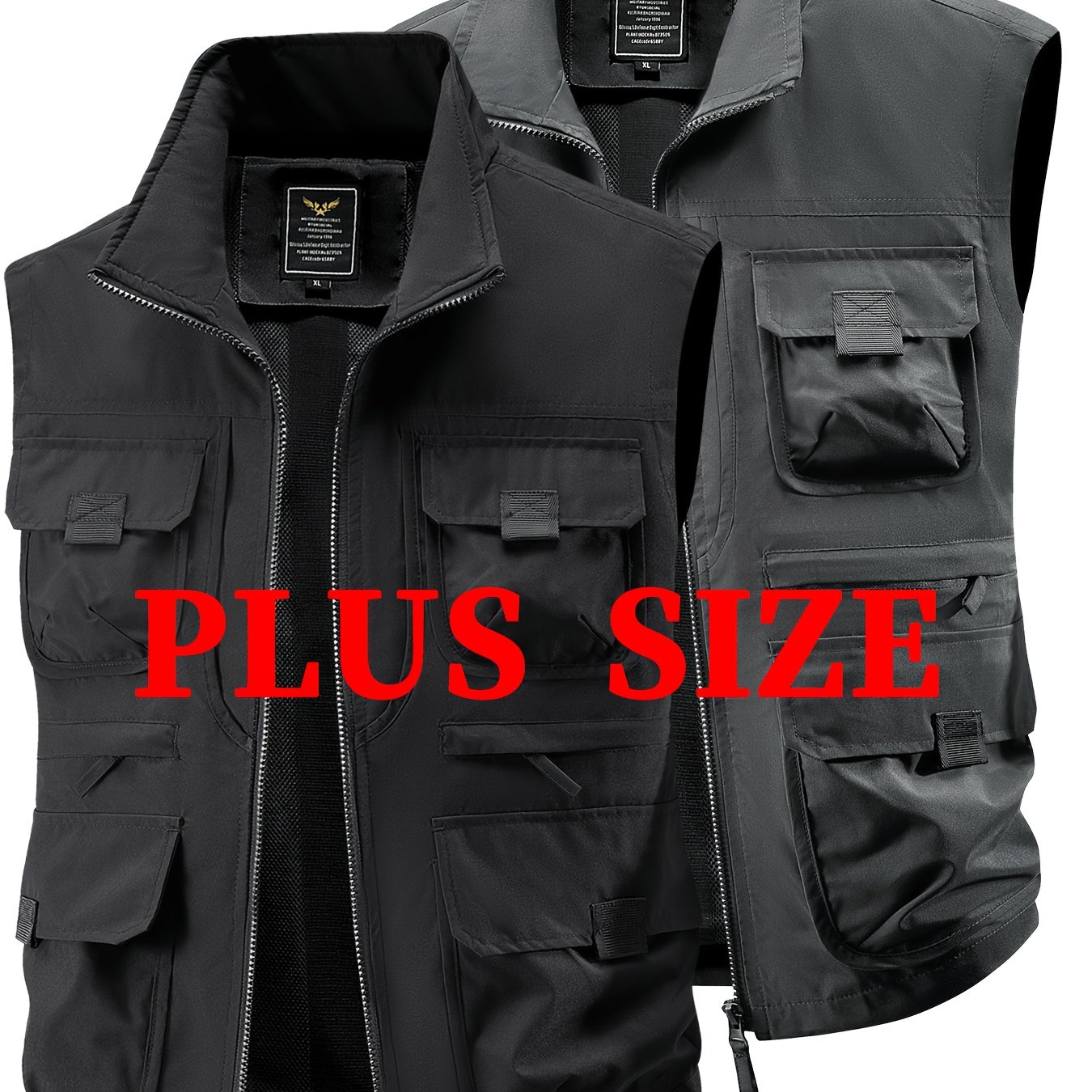 TEMU Set Of 2 Oversized Men's Vests, Outdoor Work Vests, Extra-large Multi-pocket Lightweight Tank Tops, Outdoor Photography Jackets, Plus Size