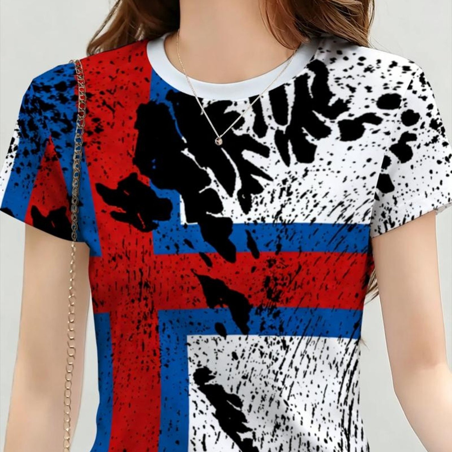 TEMU Printed Design - Not Textured] 2026 Summer New Women's Short Sleeve Fashion T-shirt, Stylish Design, Suitable For Daily Wear And Casual