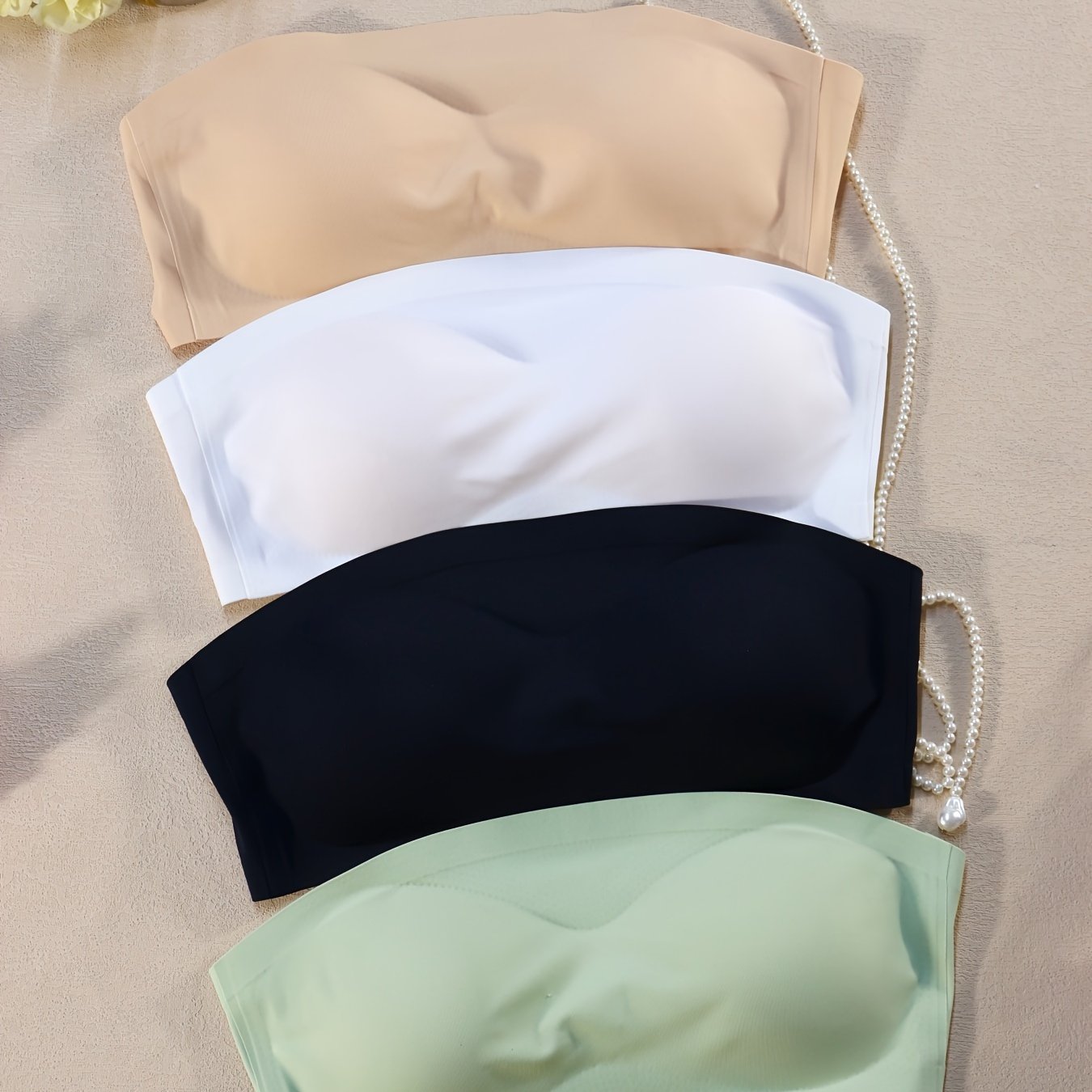 4pcs Solid Color Strapless Non-slip Underwear, Wire-free Comfortable Smooth Seamless Breathable Bra For Evening Dress, Invisible Bra For Autumn And Winter