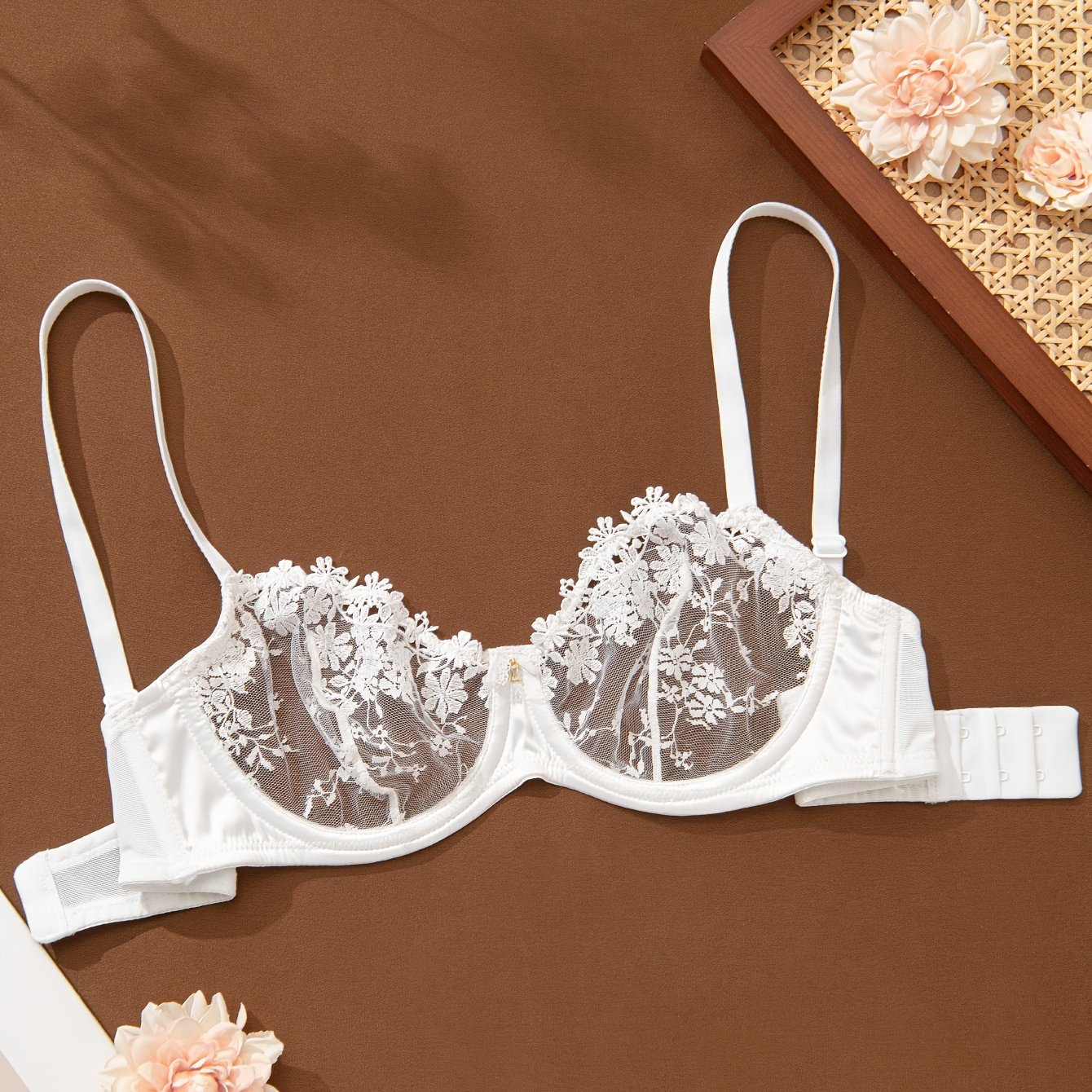 Women's Sexy Lace Underwire Non-padded Bra, Sheer Jacquard Bra
