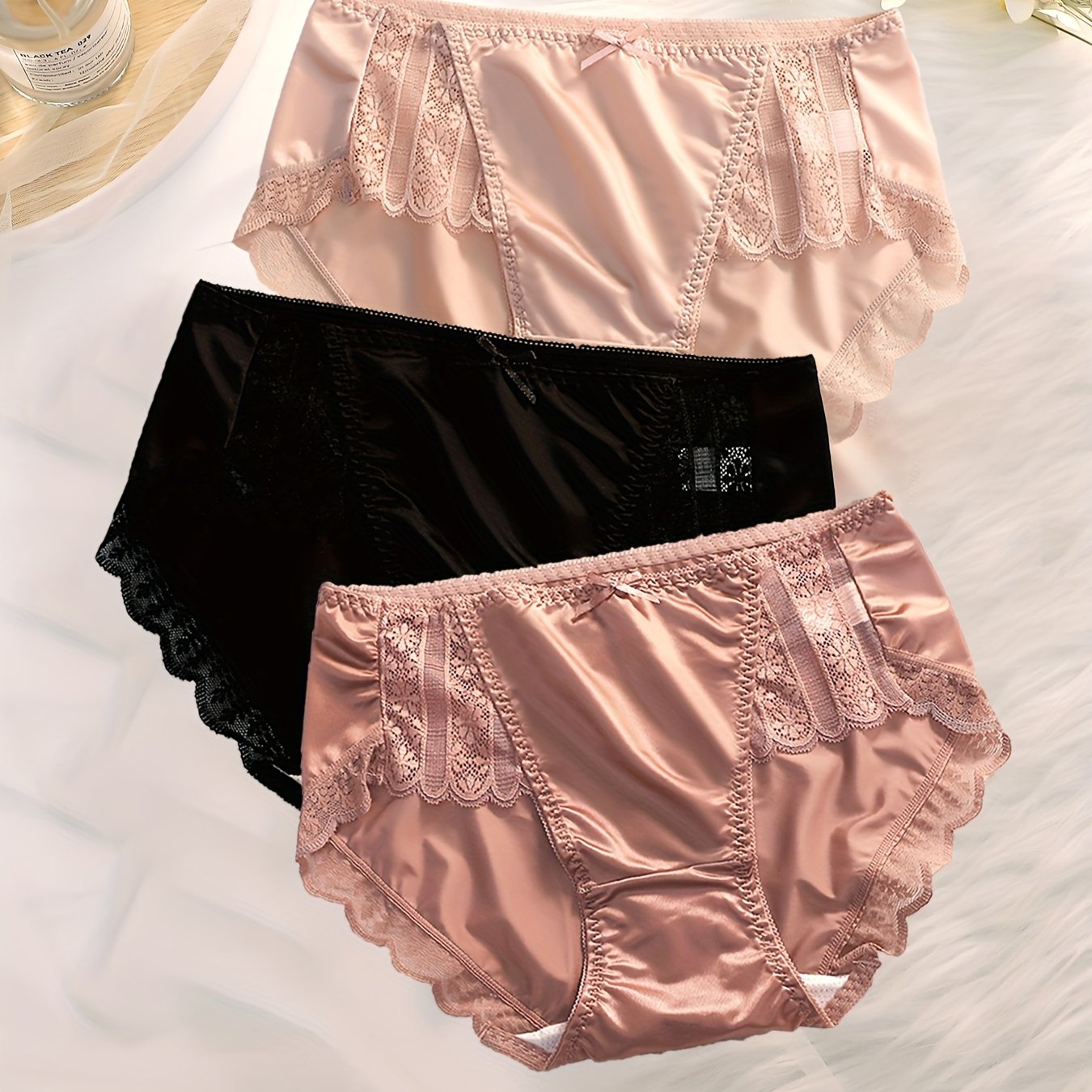 TEMU 3pcs Women's Lace Sexy Seamless Breathable Fabric Thin Bow Triangle Panties
