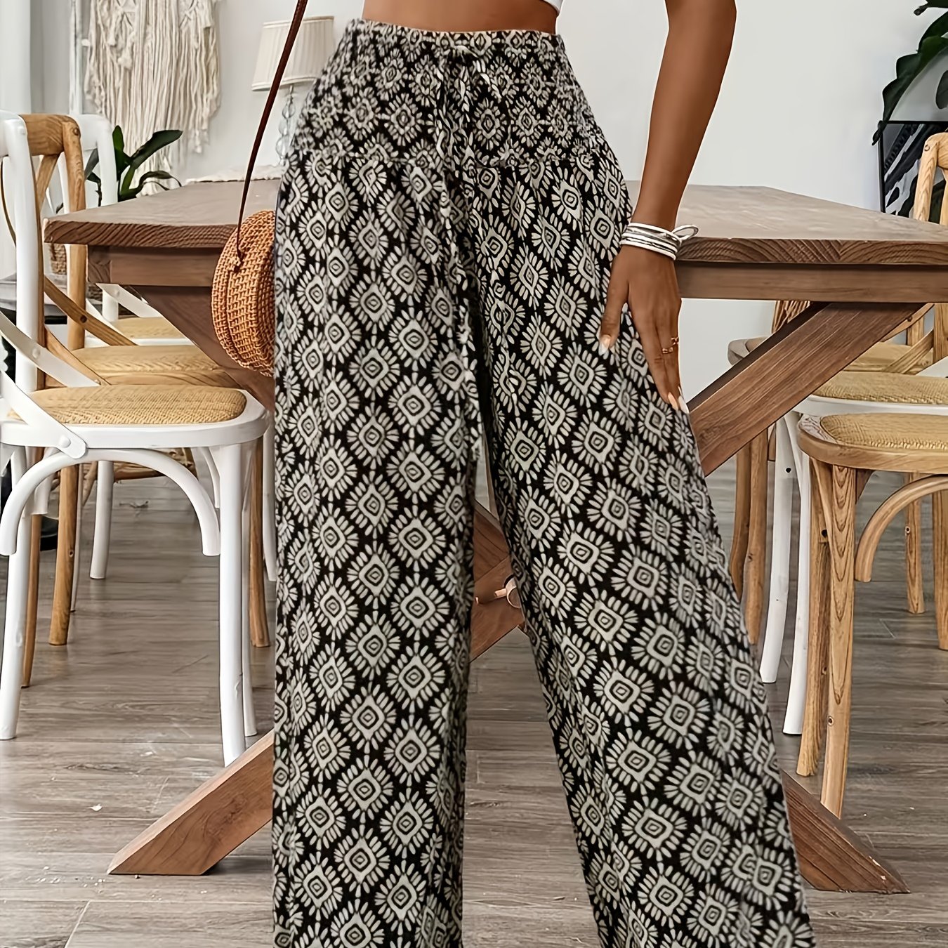 Western Printed Waist Gathered Fashion Casual Printed Jogger Pants
