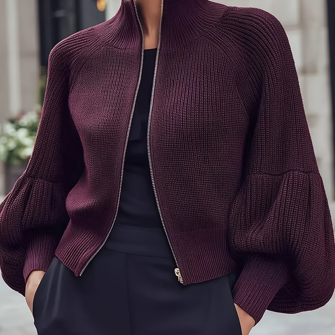TEMU Nieuwe herfst/winter 2026 forenzenstijl korte cardigan met opstaande kraag en rits
