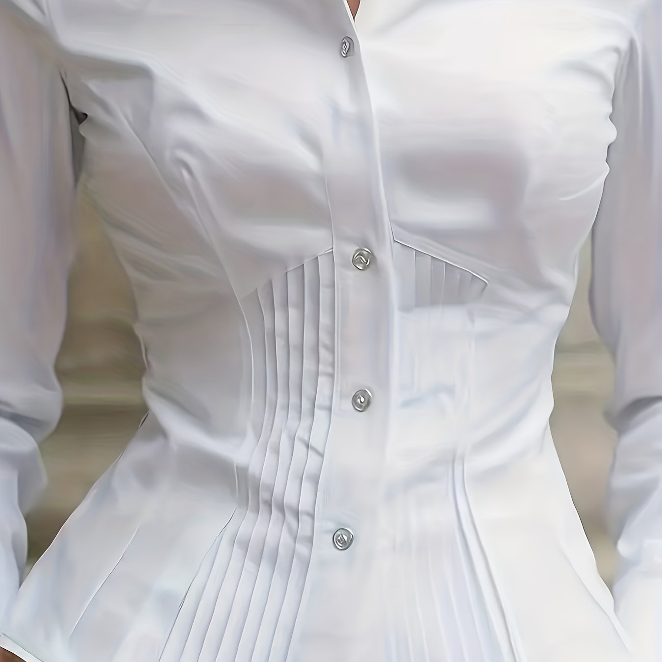 TEMU Qd1017010 Elegant Special Edition Women's Fashion Slim-fit Long Sleeve Shirt, Solid Color, Wear, Casual Versatile, Suitable For Office And