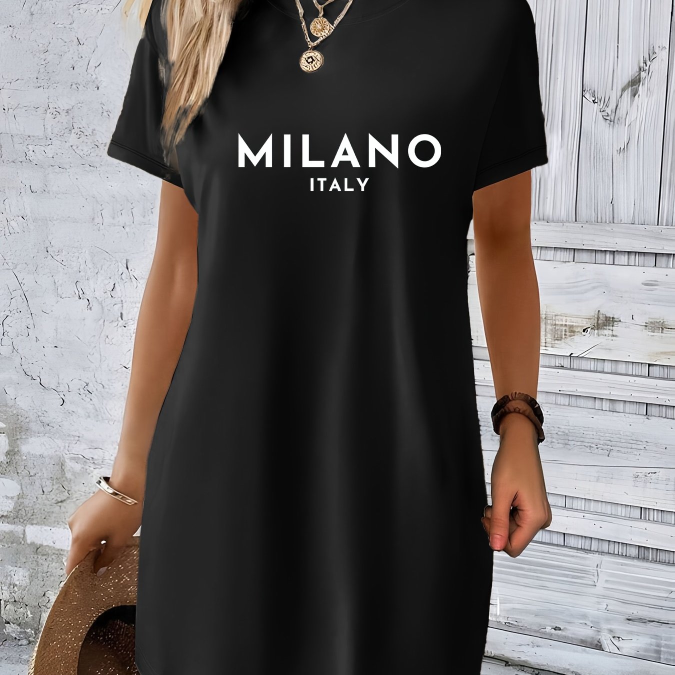 TEMU Robe-haut en pour femme avec imprimé lettres « Italy» - Robe décontractée à manches courtes et col rond pour /été, tissu en polyester , design ,