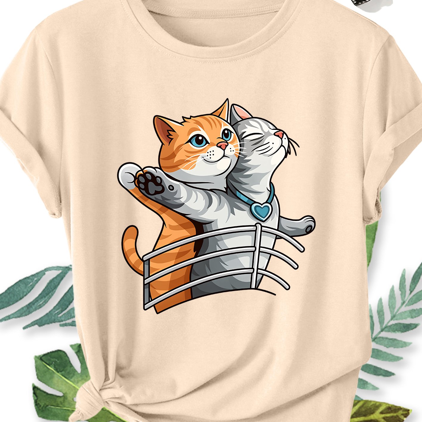 TEMU Women's Elegant Style Plus Size Loose Short Sleeve, Cute Cat Print Round Neck Comfortable Soft Breathable Summer Short Sleeve Gift, Fashion