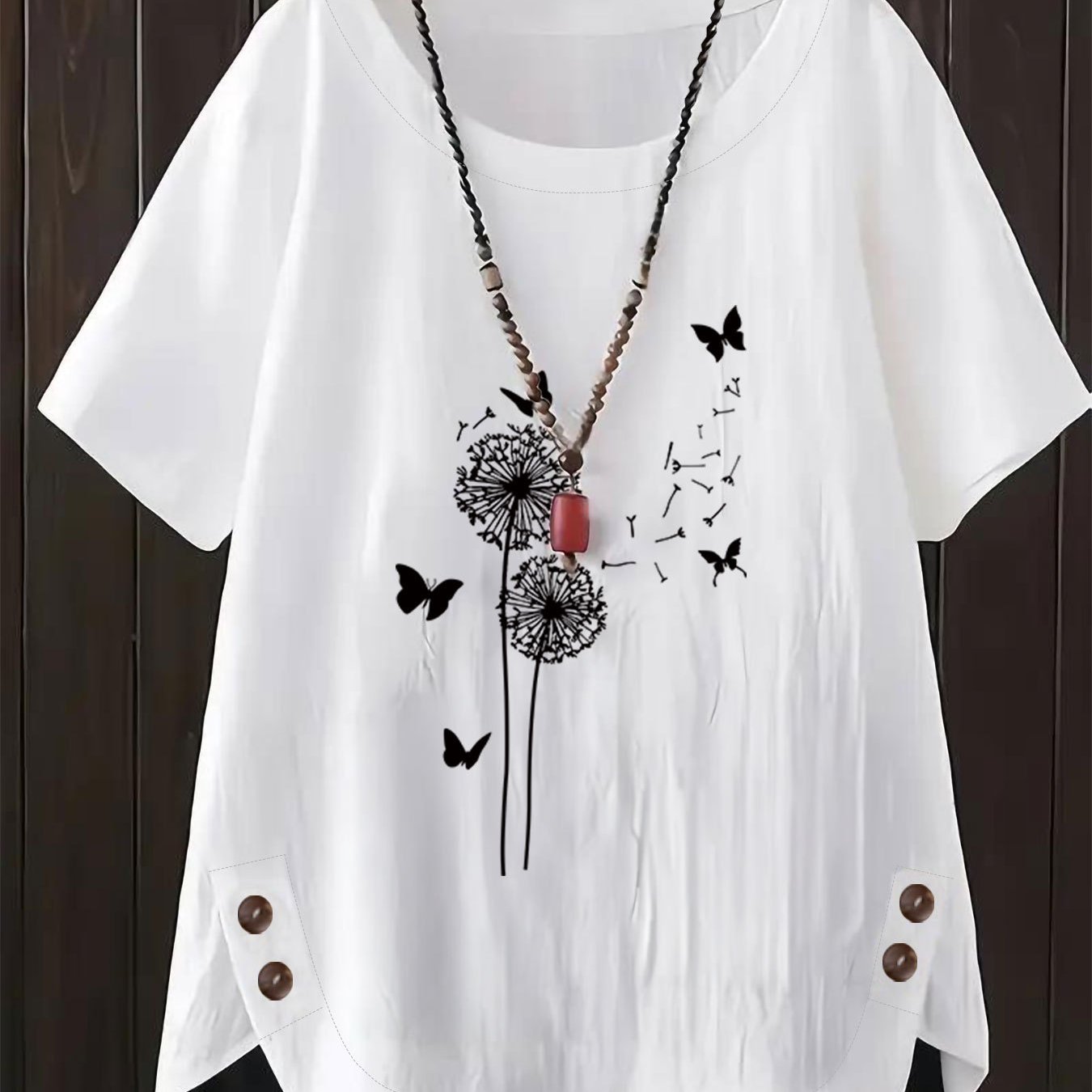 TEMU Graphic Print Blouse, Crew Neck Loose Fit Short Sleeve Casual Top For Spring And Summer, Women's Clothing