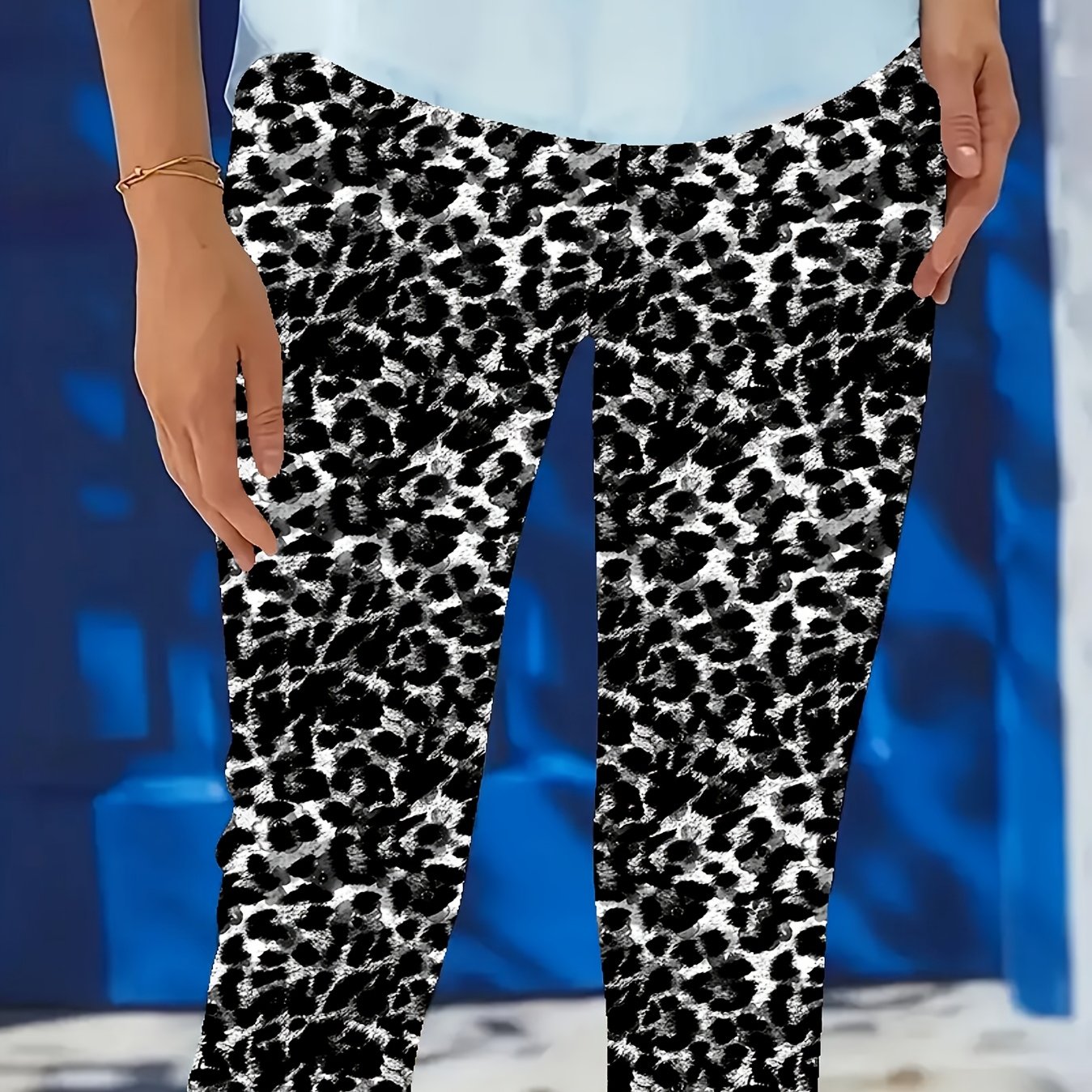 TEMU Plus Size, Plus Size Colorful Print Capri Pants, Elastic Waist Casual Stretch Trousers, Suitable For Spring And Summer Wear, Women's Plus Size