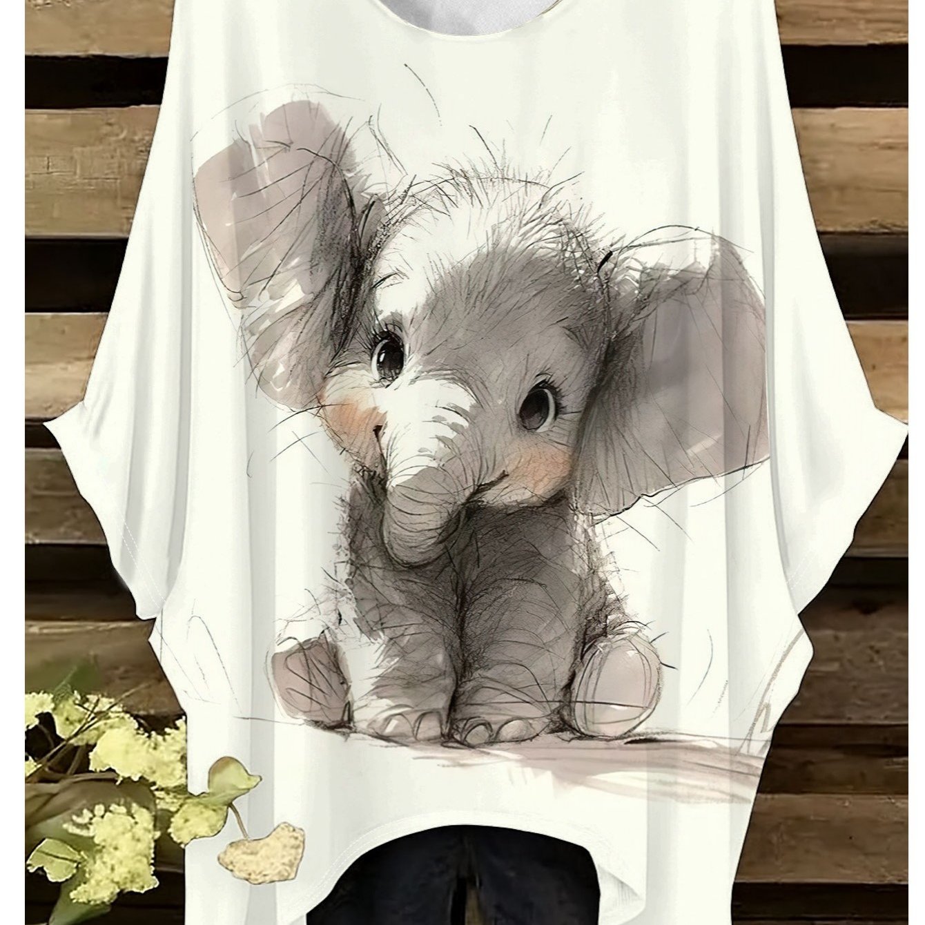 TEMU Plus Size, Women's Plus Size Cute Elephant T-shirt - Full-body Elephant Print Round Neck Short Sleeve Blouse Suitable For Daily Wear,