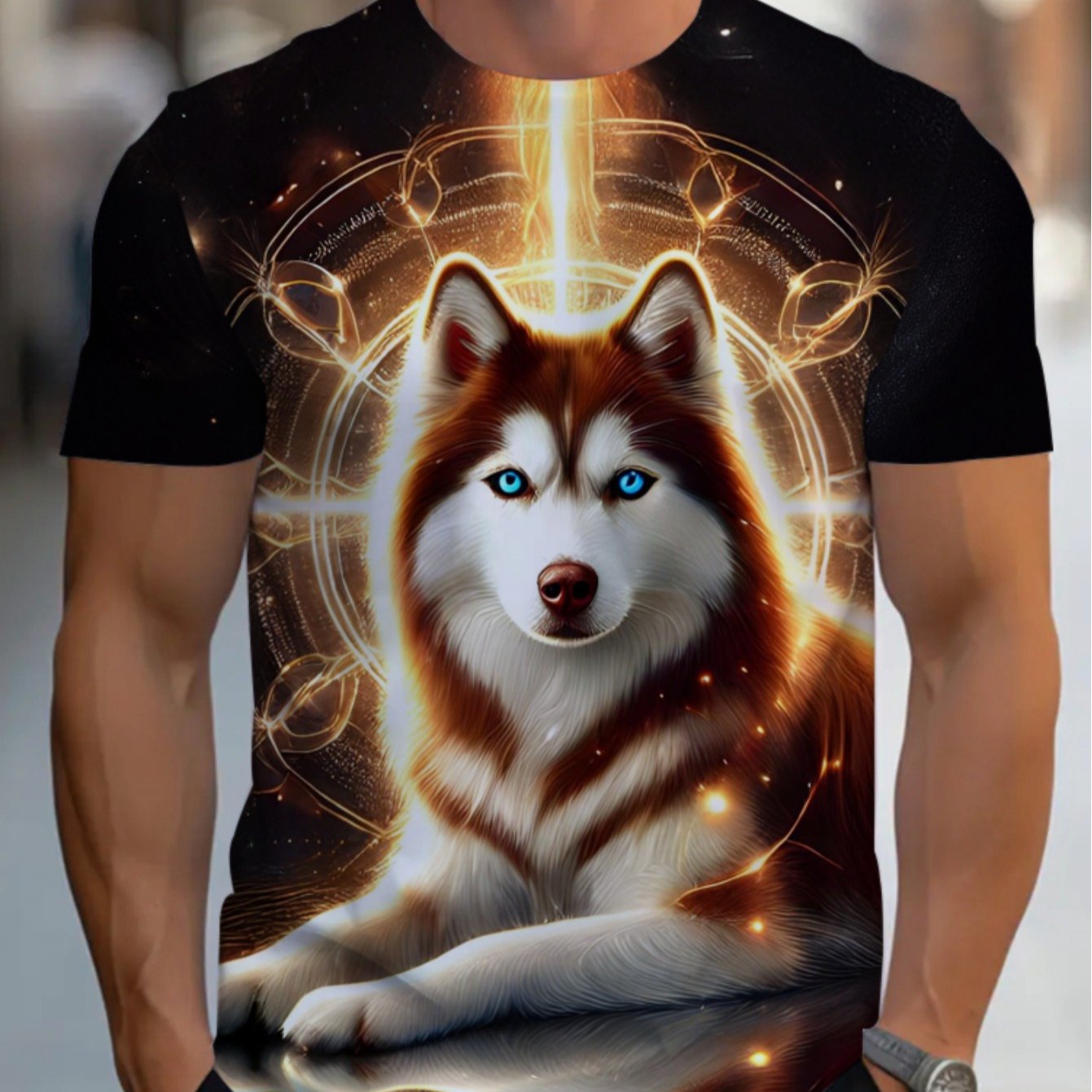 TEMU Men's Casual Athletic T-shirt - Wolf And Design, Modern Art Inspired, Regular Fit Short Sleeve, Machine Washable, , Ideal Gift For Wildlife And