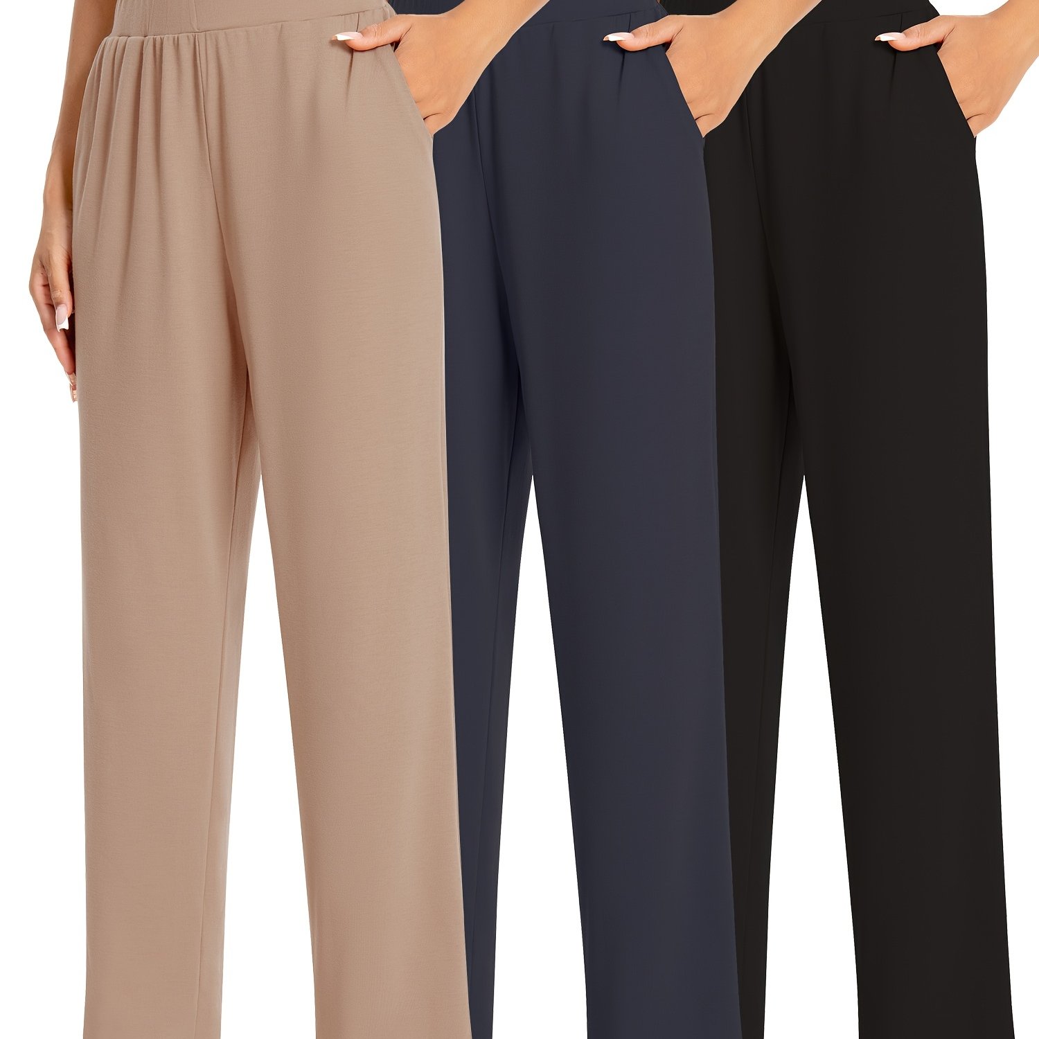 3 Pack Women's Cozy Wide Pants Valentine's Day Gift With Pockets, Flowy Sweatpants For Romantic Date Night & Home Relaxation