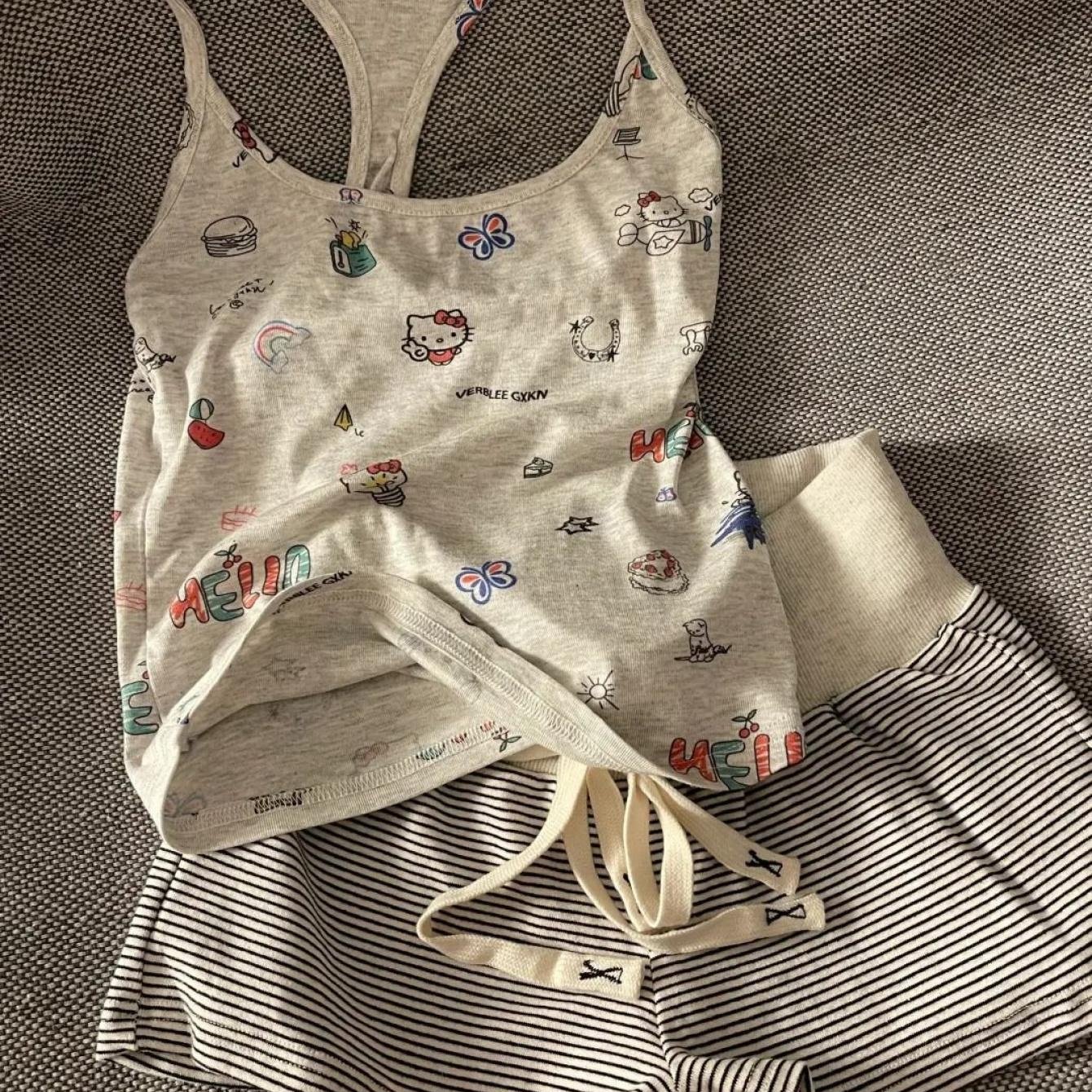 Image of Women's And Sweet Print Camisole, 2026 Summer New Striped Shorts Set, Wear