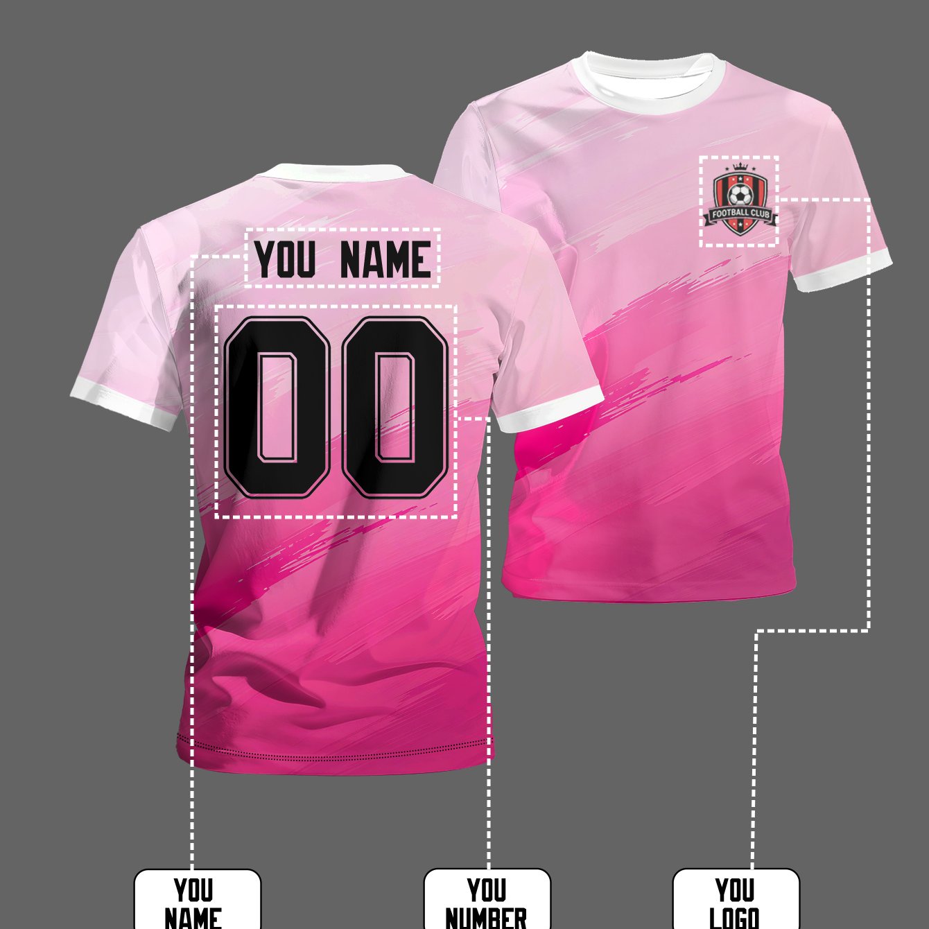 TEMU Custom Men's Short-sleeve Soccer Jersey T-shirt, Athletic Training Top, Pink Gradient Jersey With "you Name" And "00" On Front And Back, Logo On