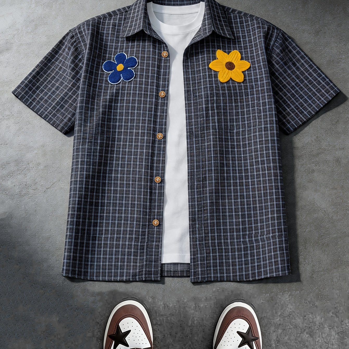 Fashionable Plaid Design Short-Sleeve Cropped Shirt for Summer