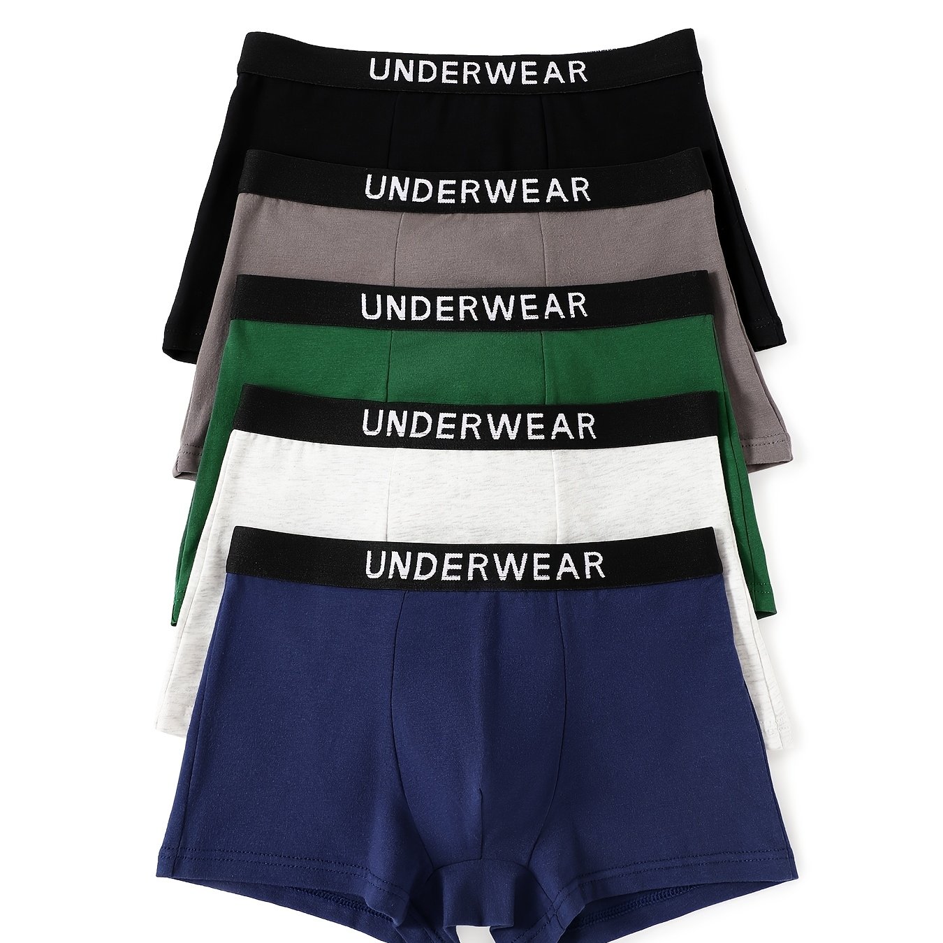 Image of 5-pack Boys' Underwear 8-14 Years - Soft Breathable 95% Cotton Boxer Briefs, Solid Black/gray/blue, - Comfortable Teen Boys' Boxers (hand Washable) - Suitable For 5-6-7-8-9th Grade