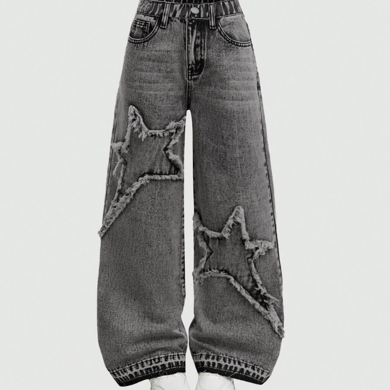 Image of Girls' Trendy Cool Denim Pants, Distressed Washed Finish Design, High Turnaround Rate For Streetwear Outfits & Back-to- Street Style, New Arrival Recommendation