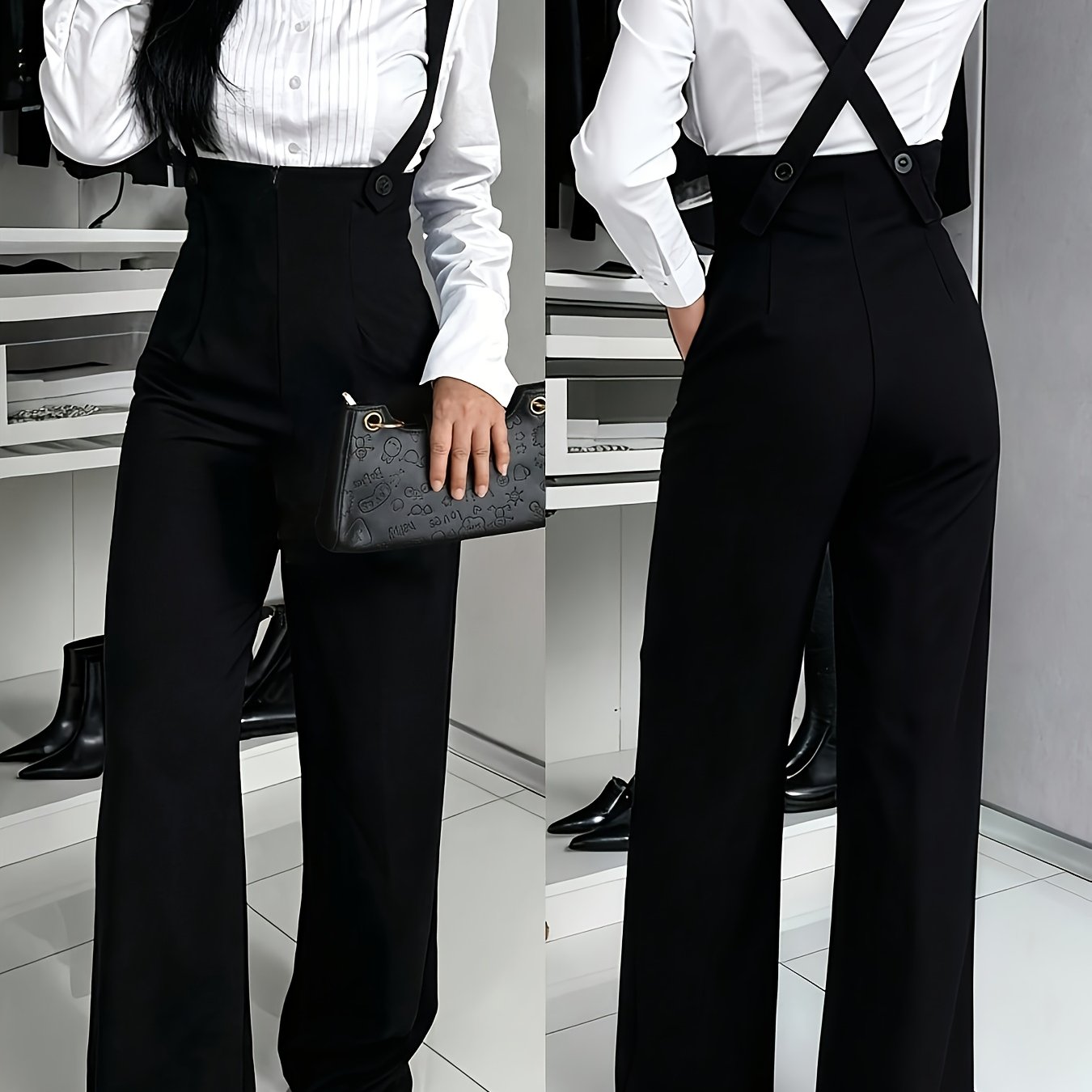 TEMU Elegant Solid Color Sleeveless Wide-leg Overalls For Daily Commuting