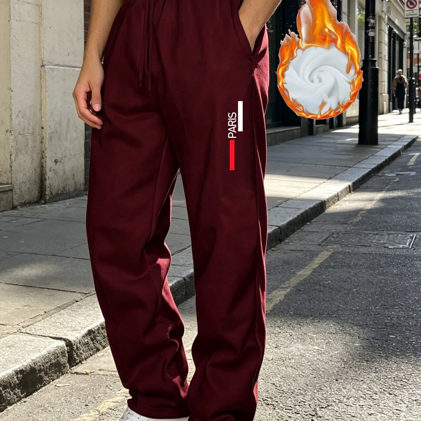 TEMU Men's Autumn/winter -lined Sweatpants, Casual Trousers, Comfortable And Versatile, Warm Streetwear With Large Pockets, Solid And Options