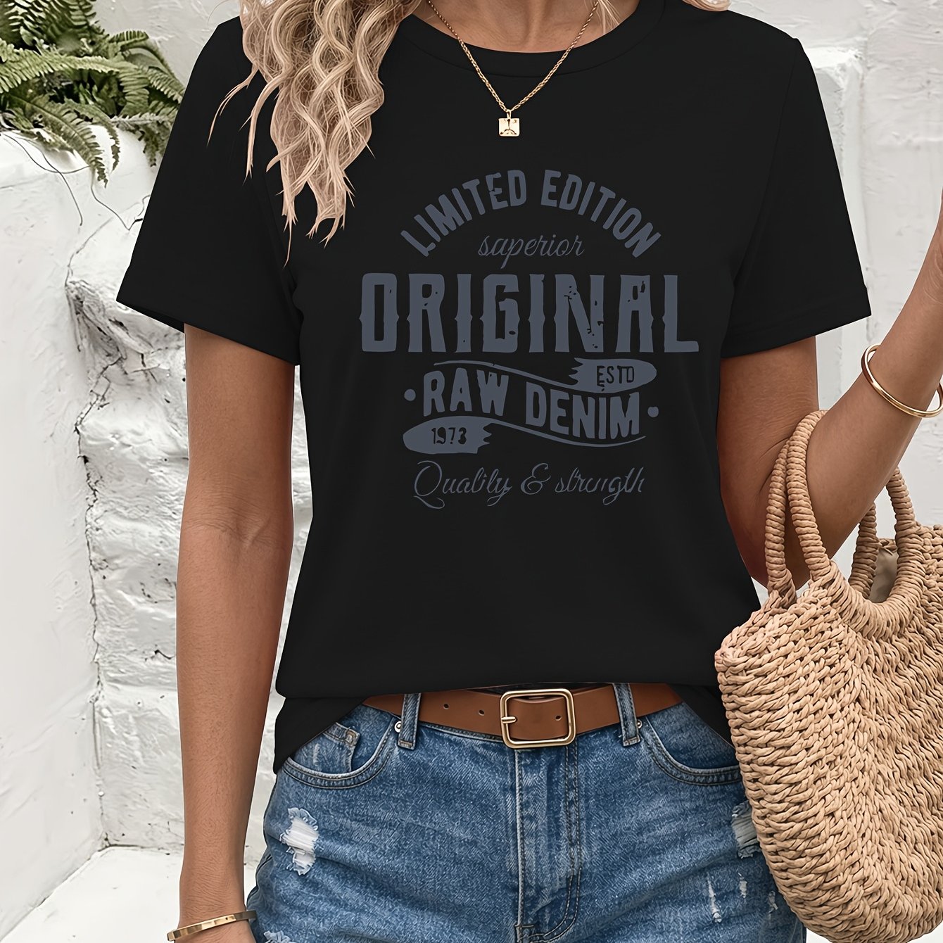 TEMU Distressed Worn Vintage Pattern Printed Round Neck T-shirt, Soft And Comfortable, Round Neck Fashion Tee, Retro And Casual, Everyday Versatile