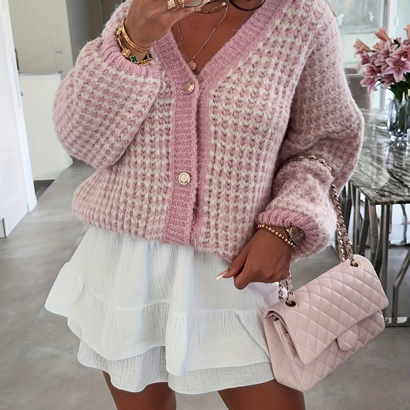 TEMU European And Women's Autumn And Winter High-end Elegant Sexy V-neck Cardigan Sweater