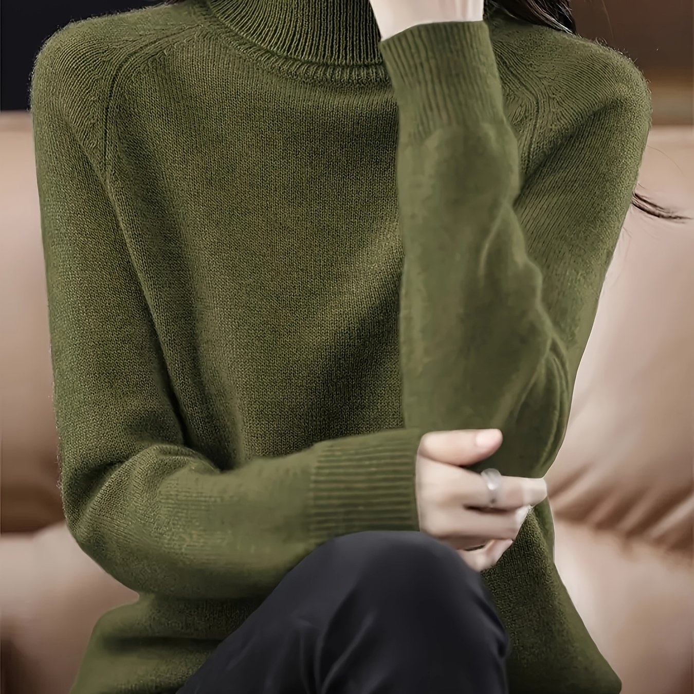 TEMU 여성용 턴칼라 루즈핏 따뜻한 베이스레이어 탑, 부드러운 소재 스웨터