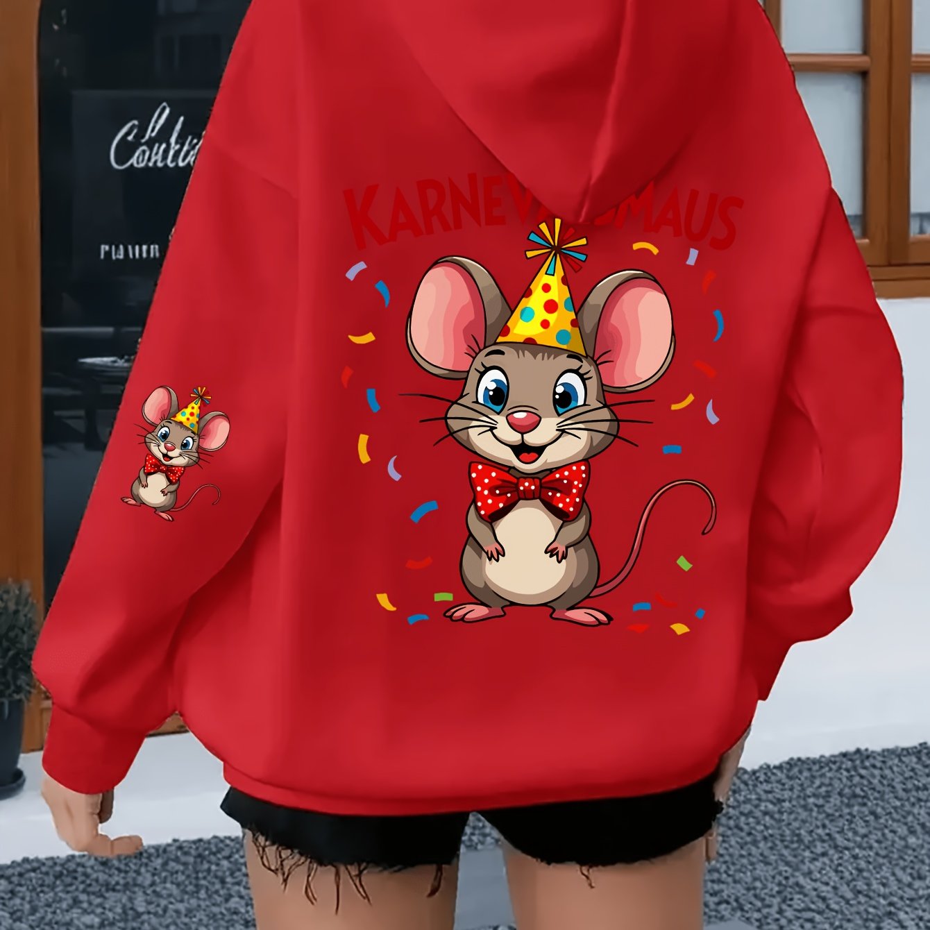 TEMU Plus Size - Plus Size - Women's Oversized Zip-up Hoodie For Autumn And Winter - Features A Carnival Party Mouse Graphic Print Design, Slightly