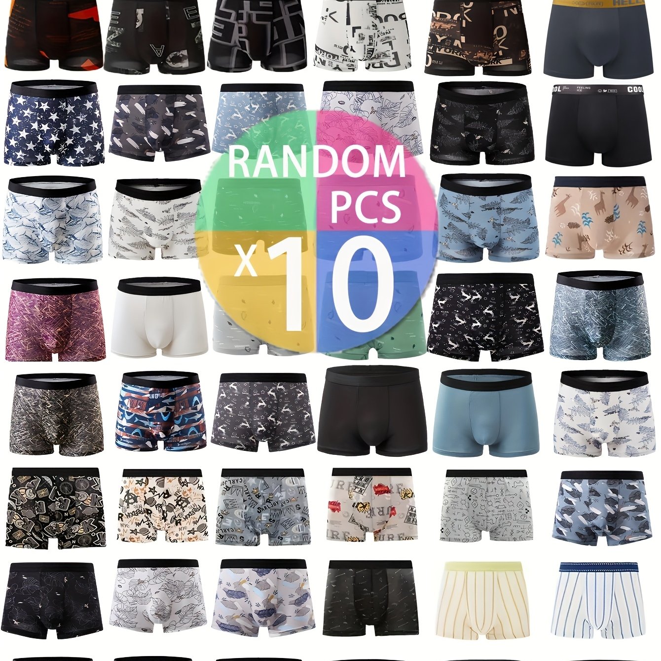 Image of 10-pc Men's Stretch Boxer Briefs With Random Prints, Soft, Comfortable, And Breathable Men's Loungewear Underwear, Boxer Trunks, For Father, Yourself, Boyfriend, Or Husband