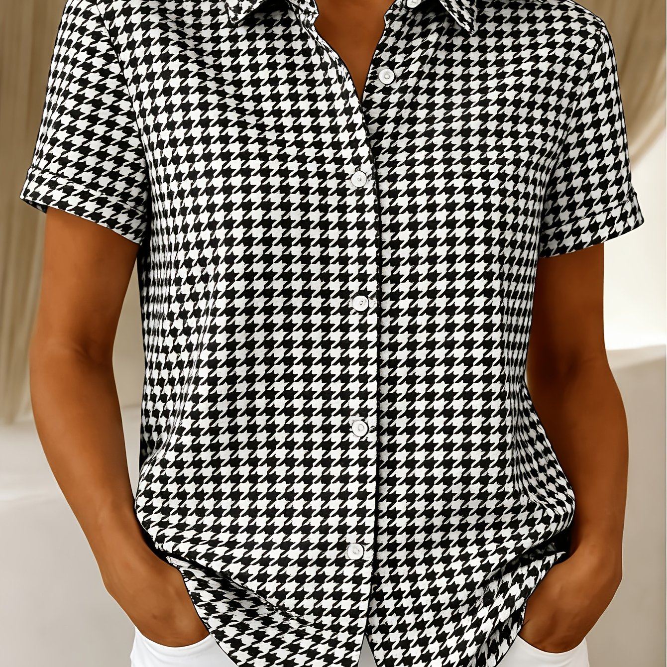 TEMU Simple Black And White Lapel Shirt, Lightweight And Breathable Shirt For Spring/summer