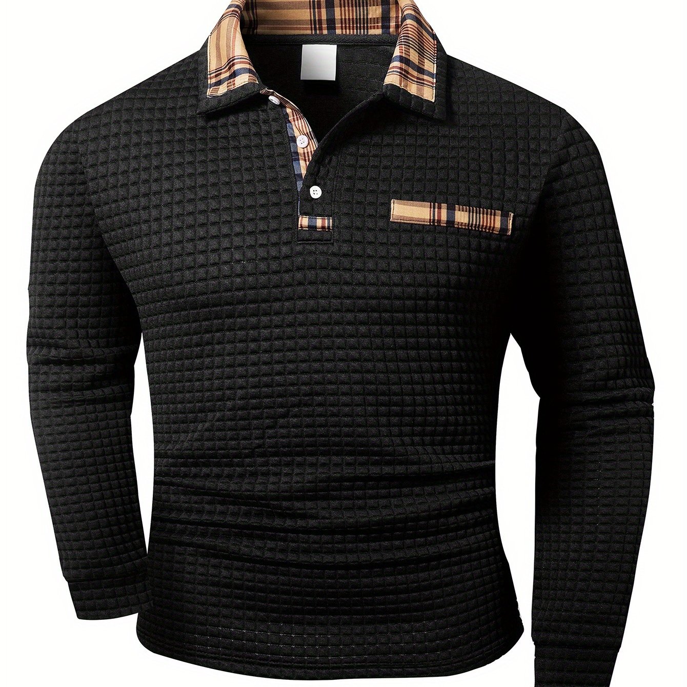 Fabric Random Trims Checkered Pattern Non-positioning Design Thick Warm Long Sleeve Collared Checkered Texture Fabric Fashion Casual Daily Wear