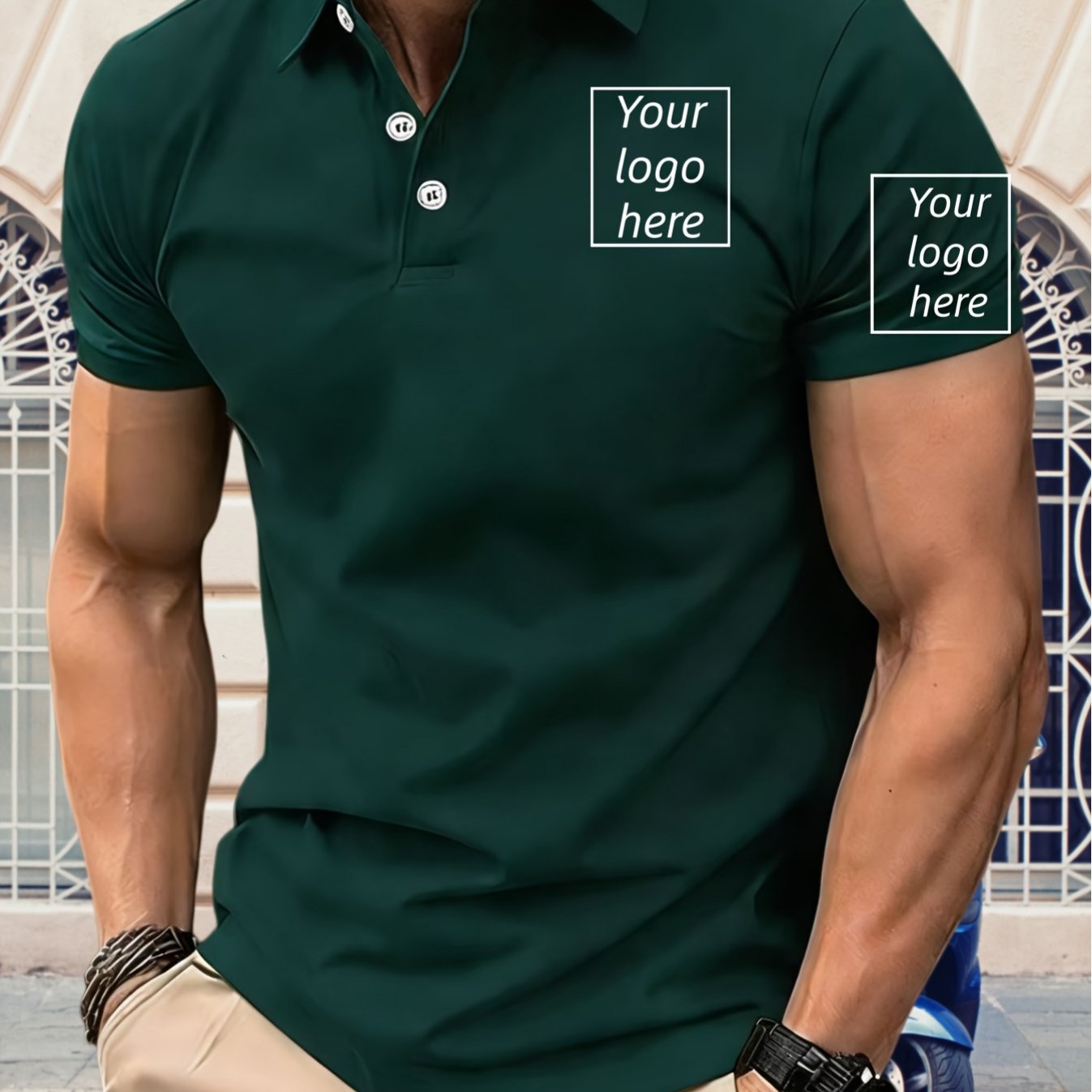 TEMU Men's Custom Shirt T-shirt - Breathable Quick-dry Fabric, Business Casual Short Sleeve With Custom Logo, Solid Color Slim Fit For Office And