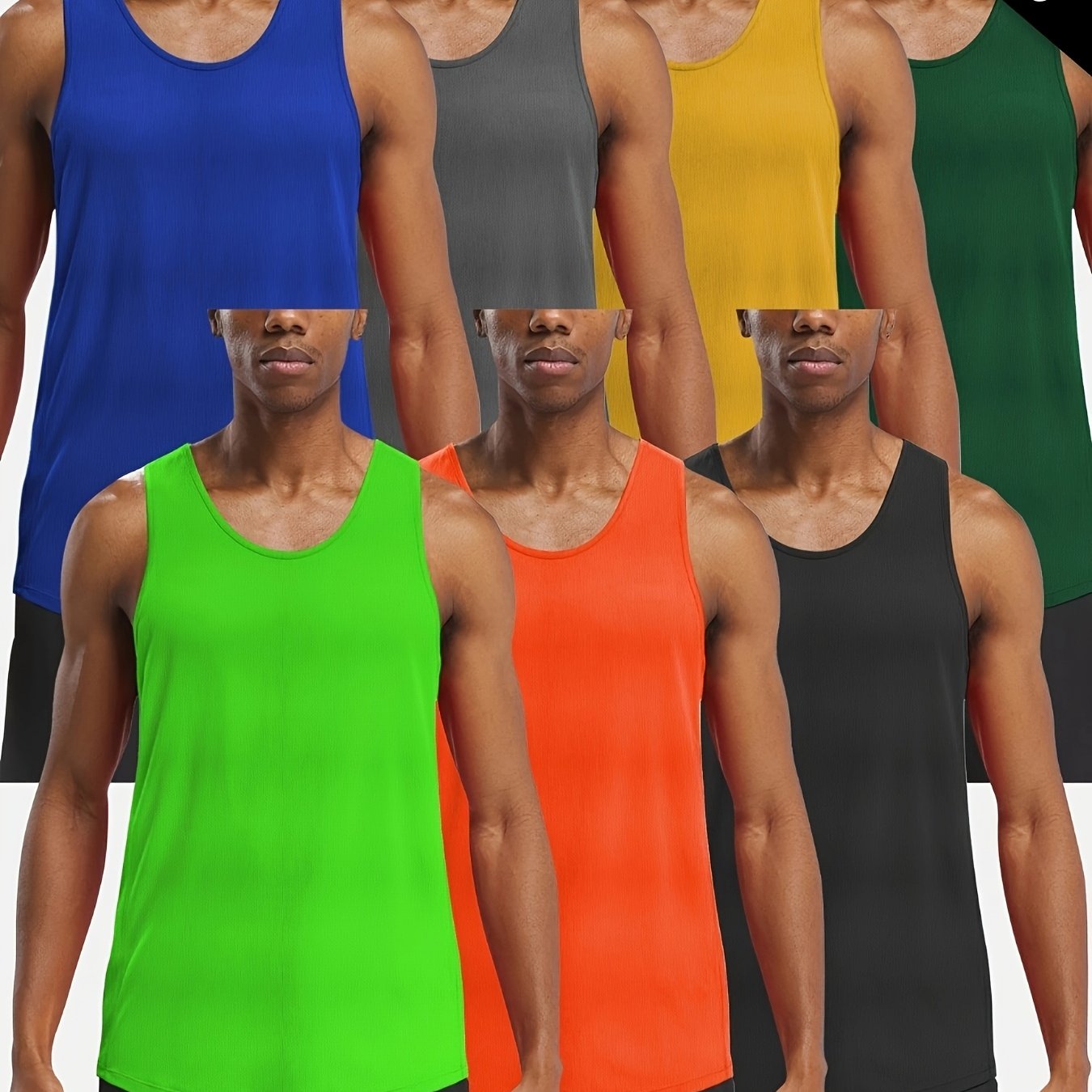 Image of 7pcs Men's Fashion Casual Sports Tank Tops, Sleeveless Shirts, Fitness, Night Running Tank Tops 7pcs, Athletic, Comfortable, Skin-friendly Eye Tank Tops, Colorful Tank Tops, Sports Tops